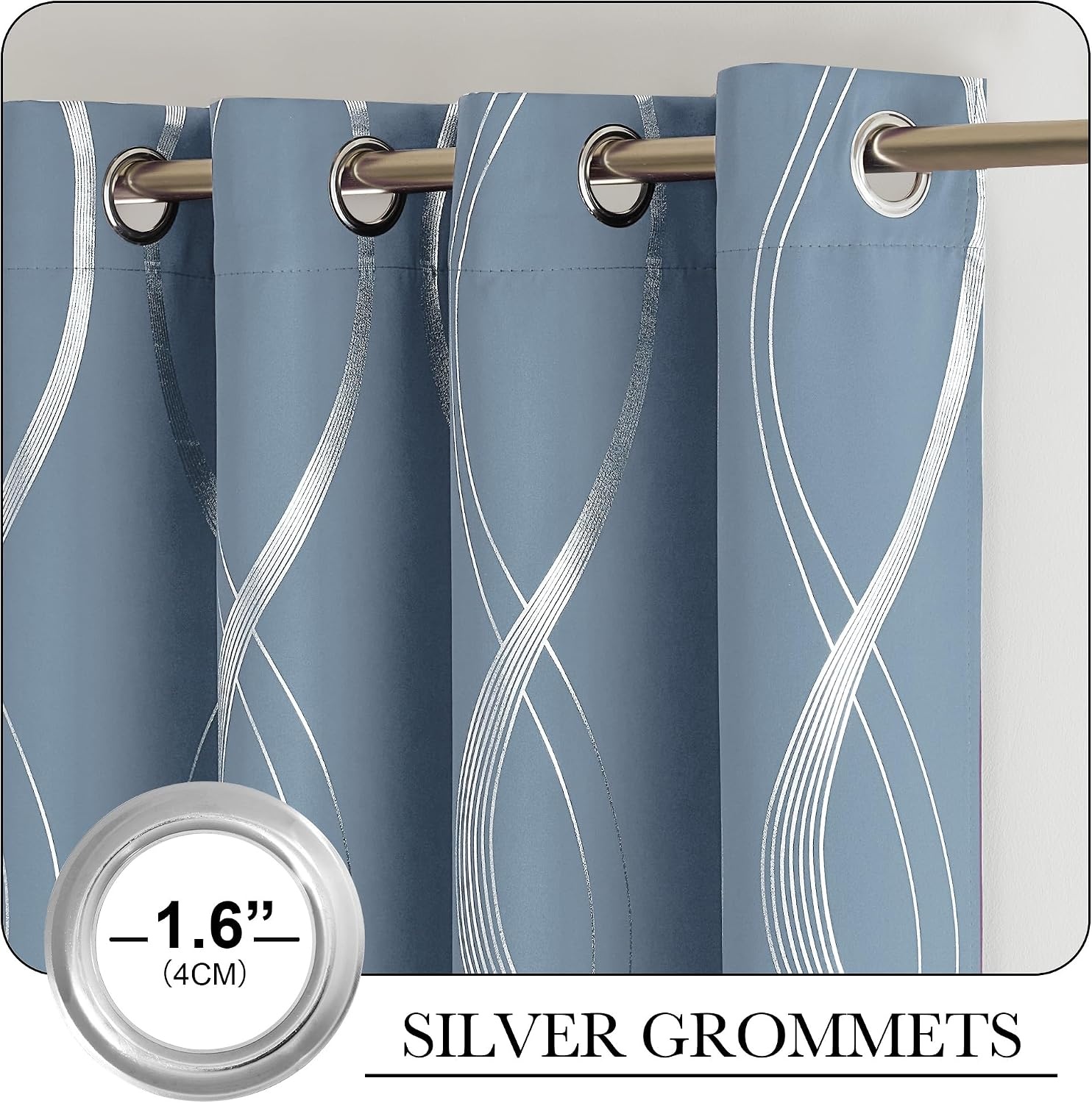 image:imageNICETOWN Grey Blackout Striped Pattern Curtains for Living Room 52 x 841 Dusty Blue