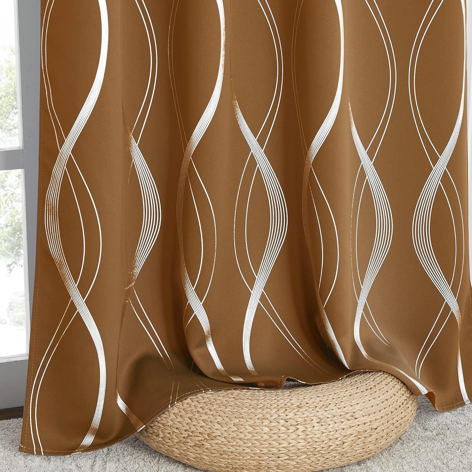 image:imageNICETOWN Grey Blackout Striped Pattern Curtains for Living Room 52 x 841 Gold Brown