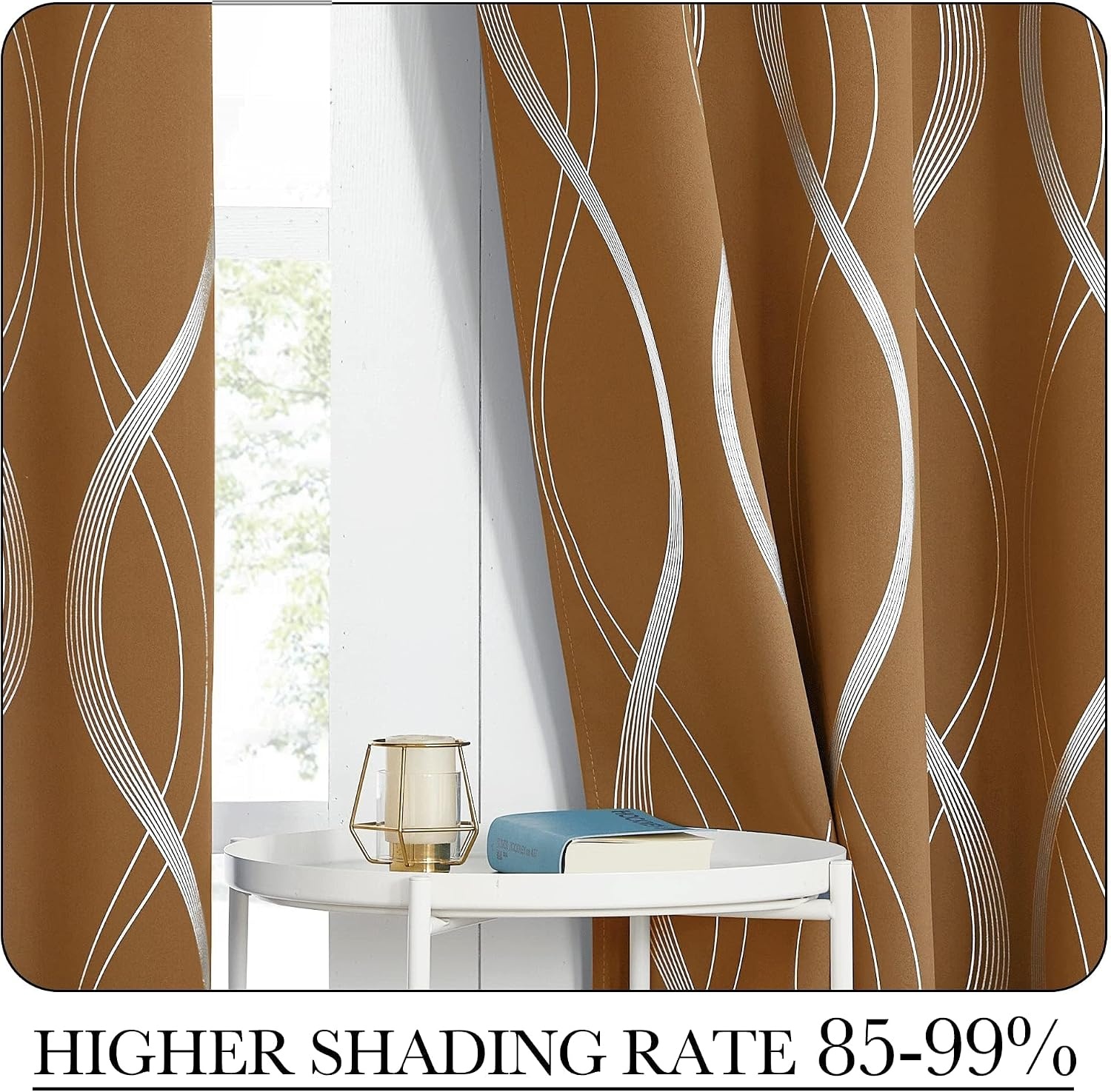 image:imageNICETOWN Grey Blackout Striped Pattern Curtains for Living Room 52 x 841 Gold Brown