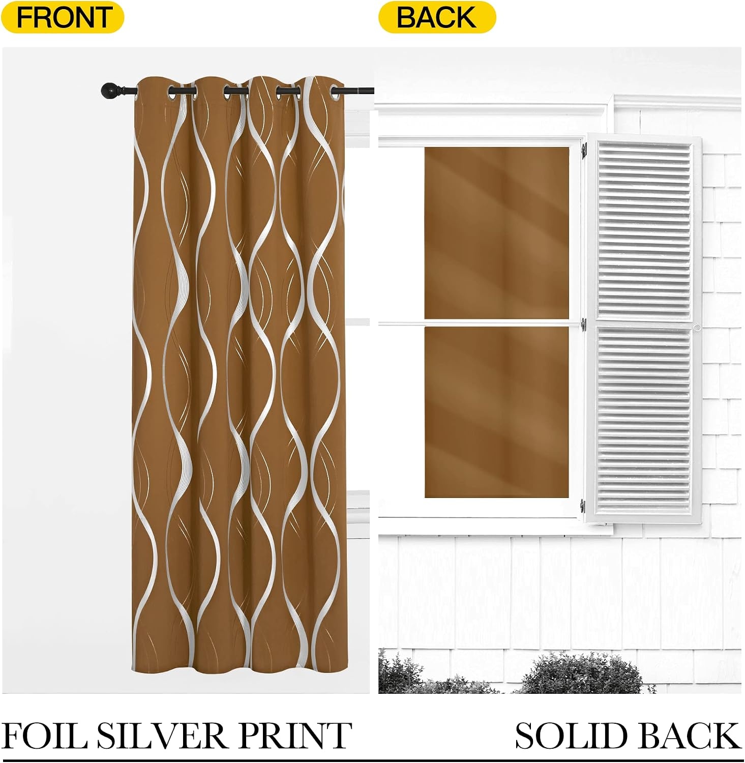 image:imageNICETOWN Grey Blackout Striped Pattern Curtains for Living Room 52 x 841 Gold Brown