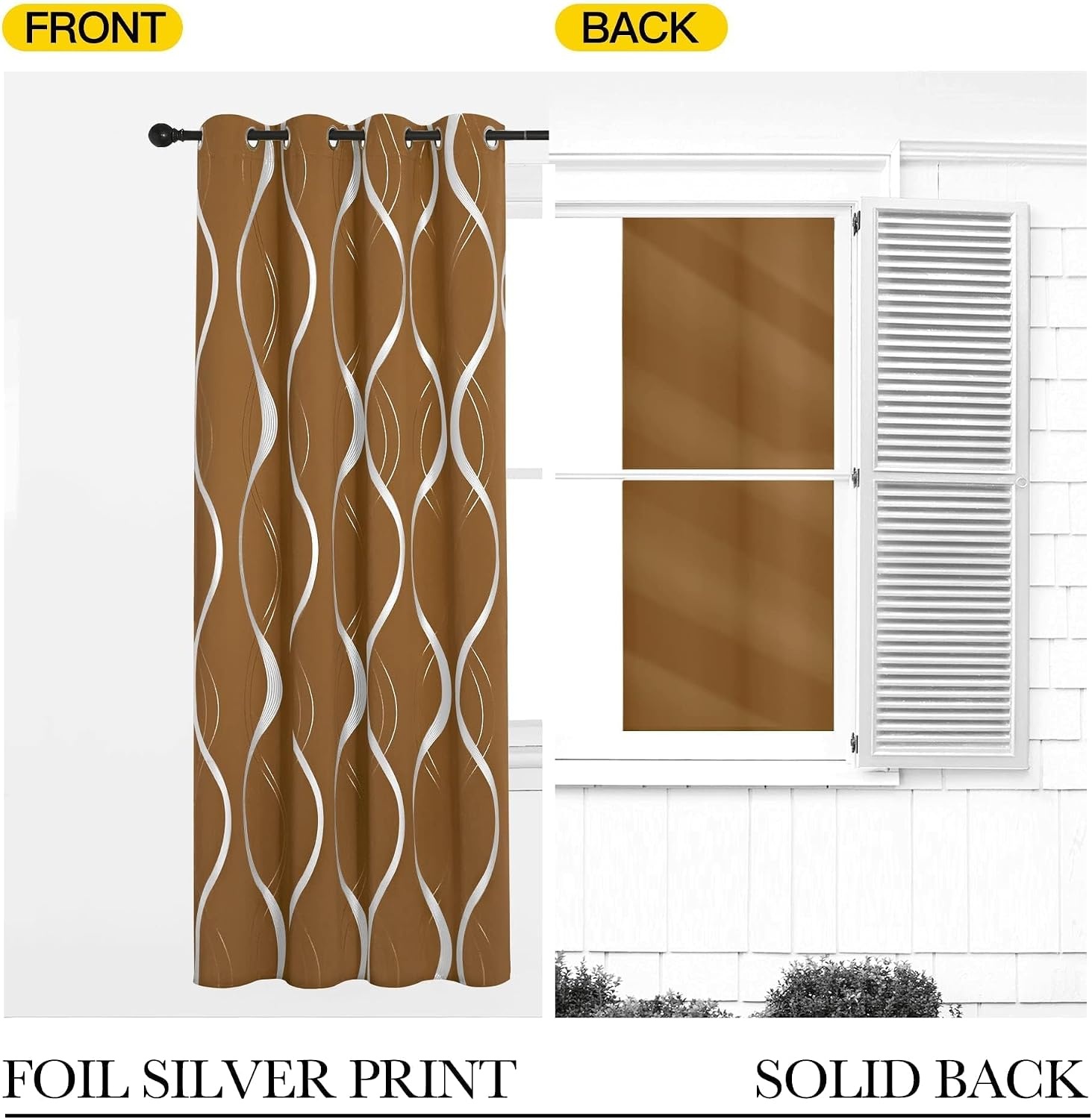 image:imageNICETOWN Grey Blackout Striped Pattern Curtains for Living Room 52 x 841 Gold Brown