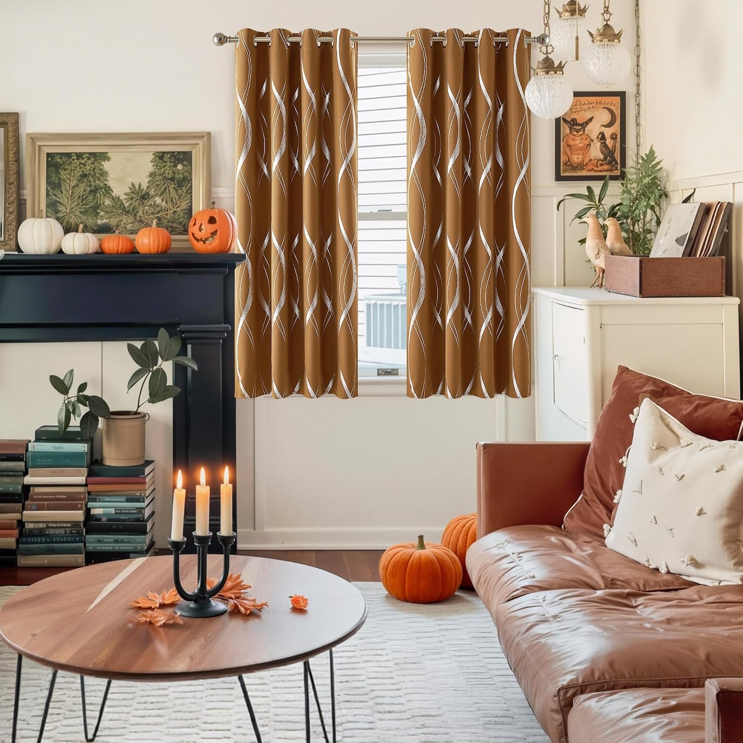 image:imageNICETOWN Grey Blackout Striped Pattern Curtains for Living Room 52 x 841 Gold Brown