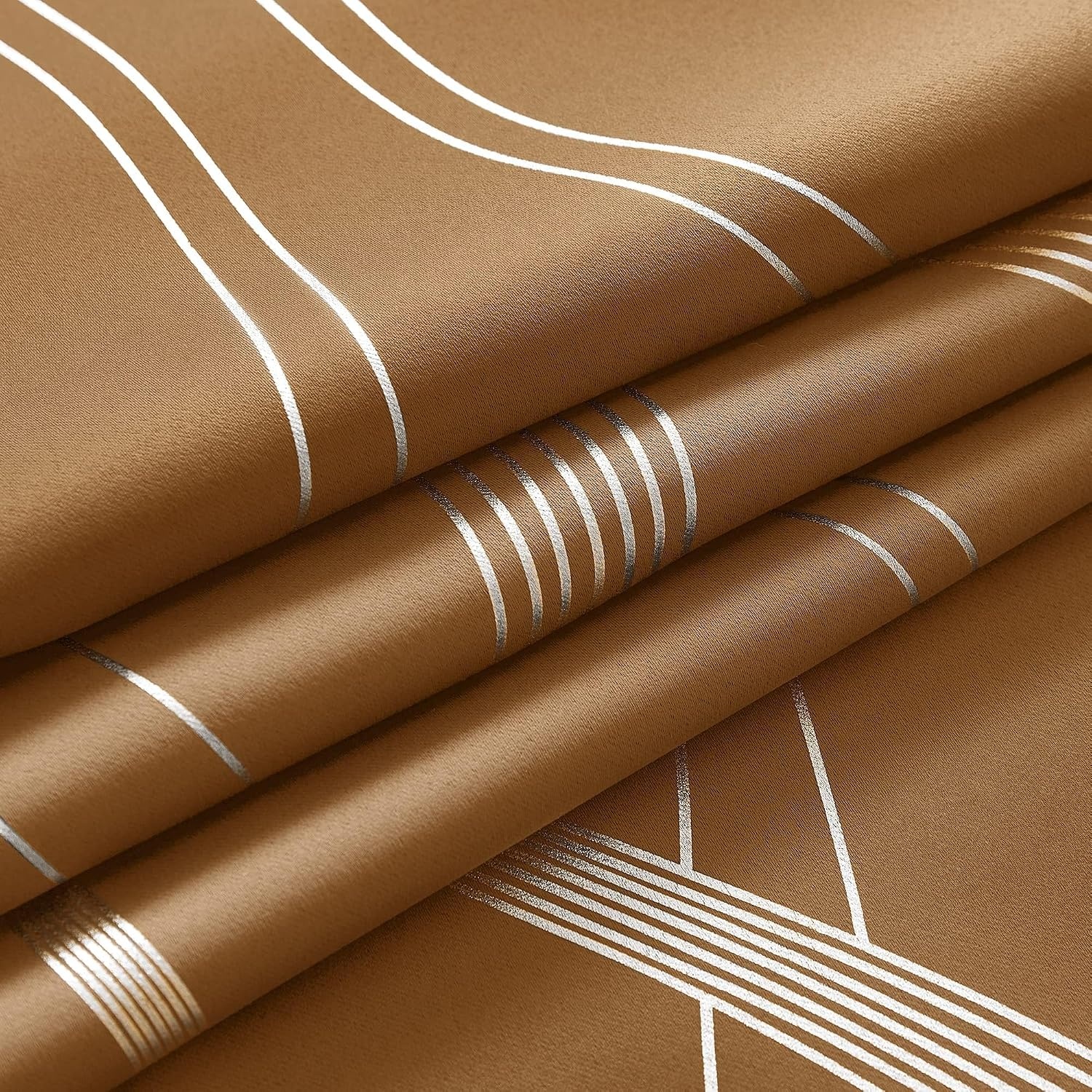image:imageNICETOWN Grey Blackout Striped Pattern Curtains for Living Room 52 x 841 Gold Brown