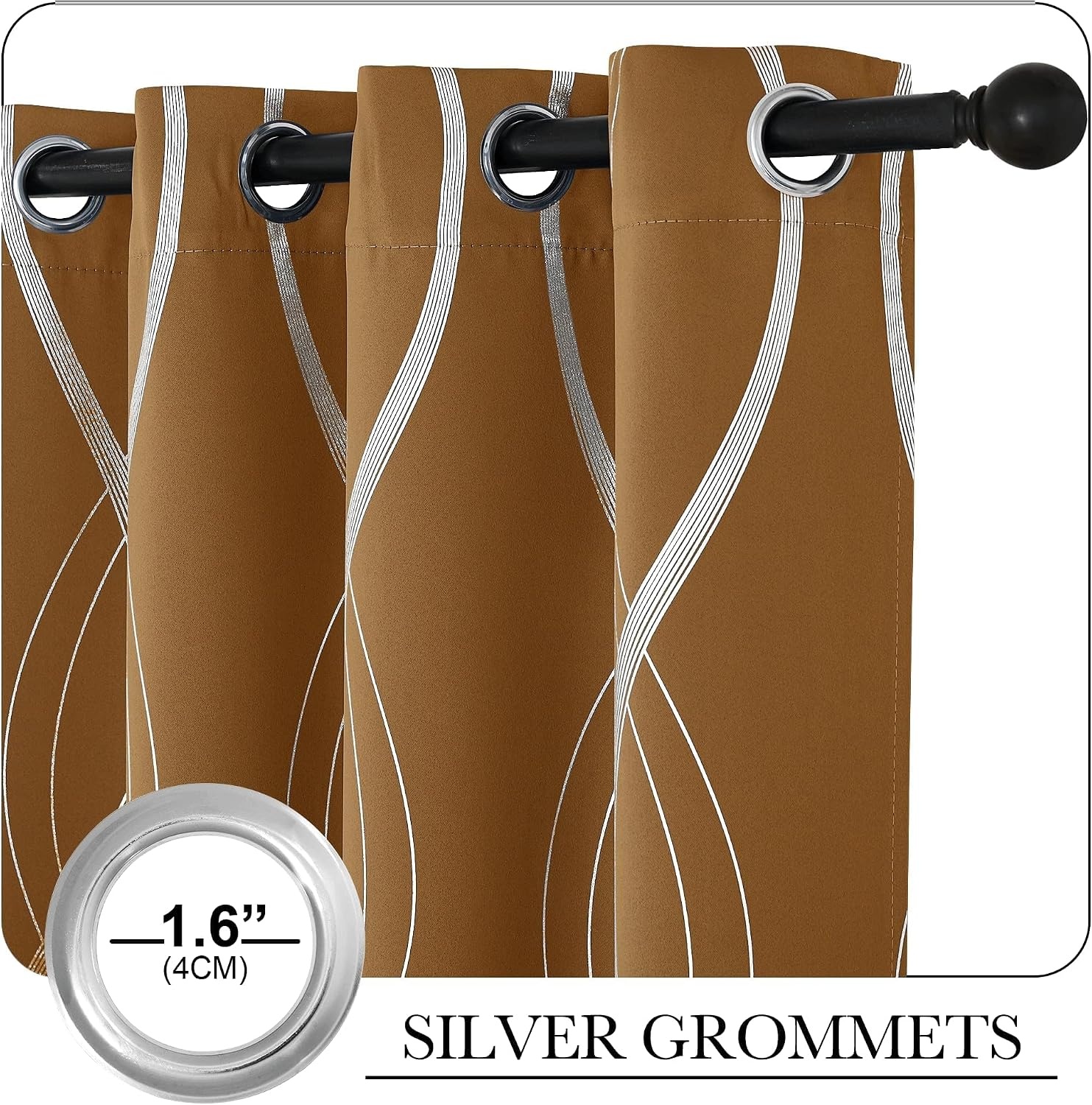 image:imageNICETOWN Grey Blackout Striped Pattern Curtains for Living Room 52 x 841 Gold Brown
