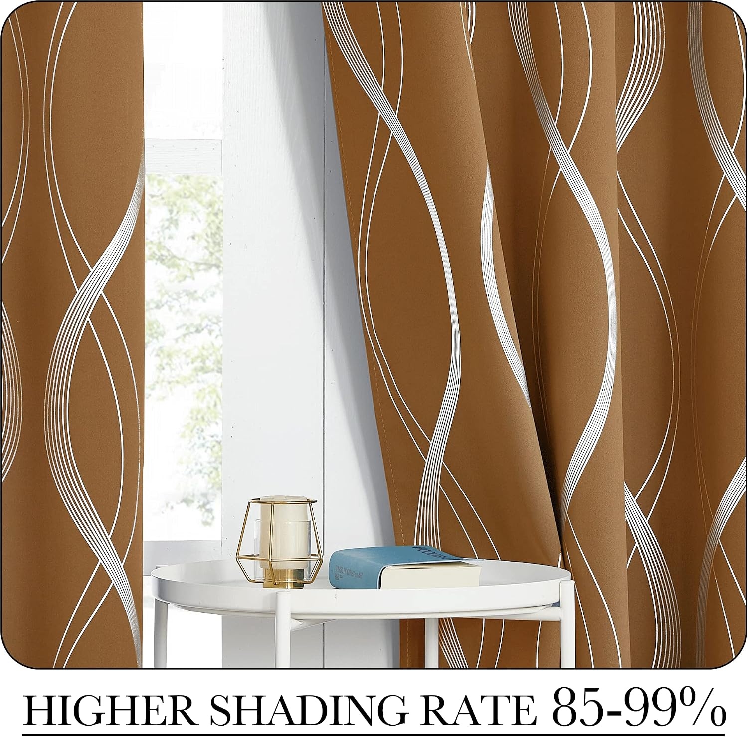 image:imageNICETOWN Grey Blackout Striped Pattern Curtains for Living Room 52 x 841 Gold Brown