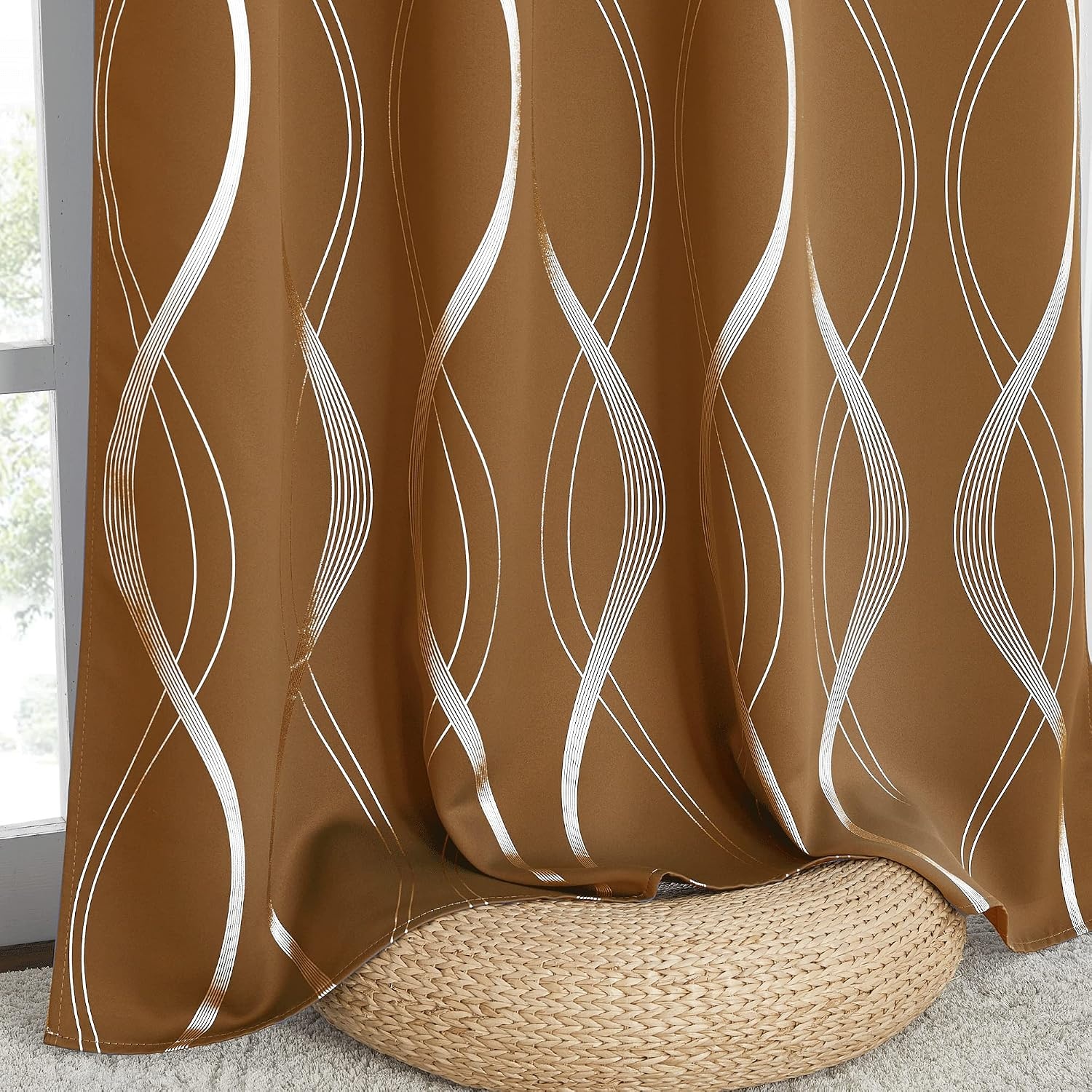 image:imageNICETOWN Grey Blackout Striped Pattern Curtains for Living Room 52 x 841 Gold Brown