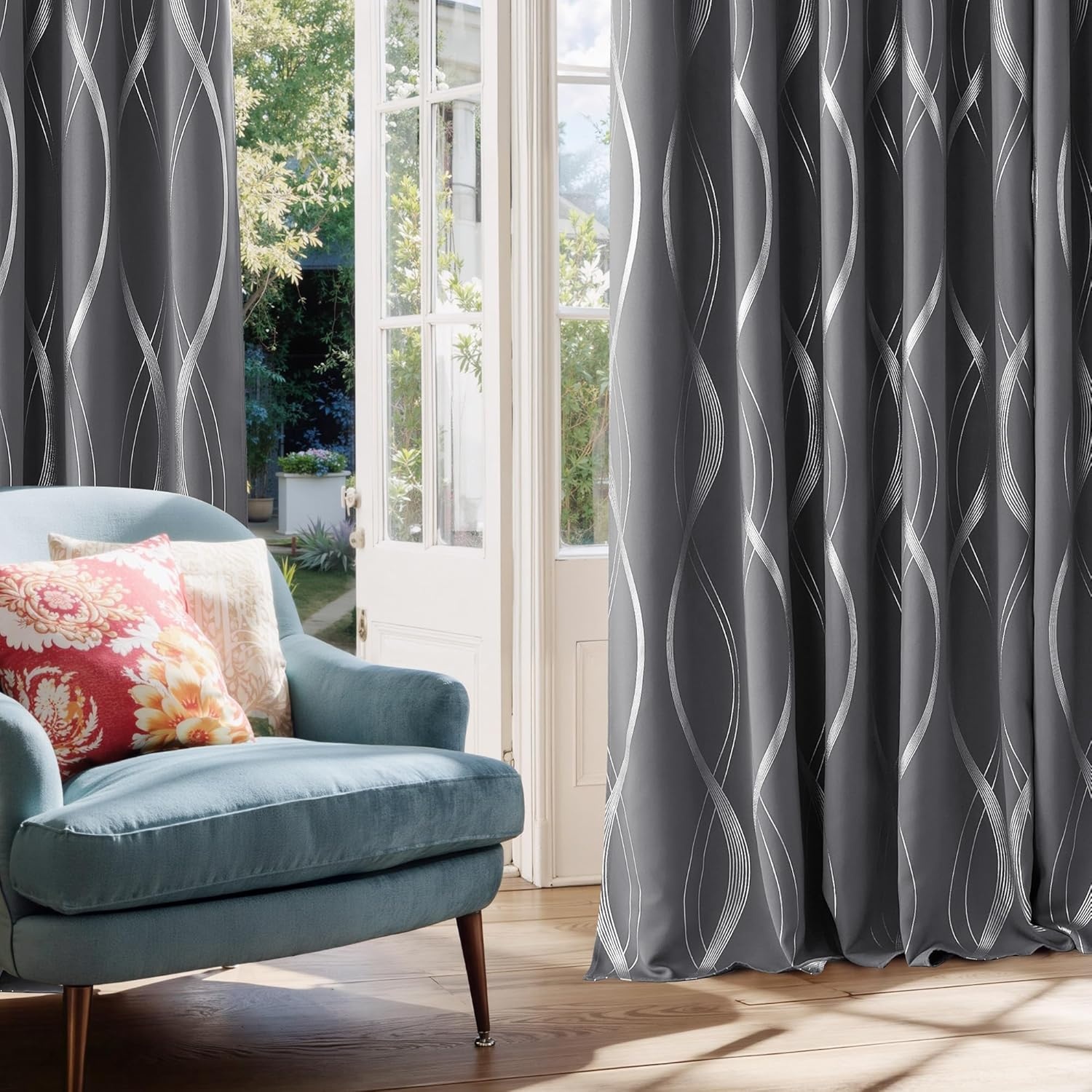 image:imageNICETOWN Grey Blackout Striped Pattern Curtains for Living Room 52 x 841 Grey