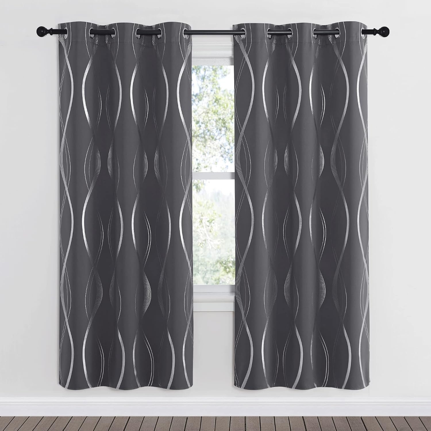 image:imageNICETOWN Grey Blackout Striped Pattern Curtains for Living Room 52 x 841 Grey