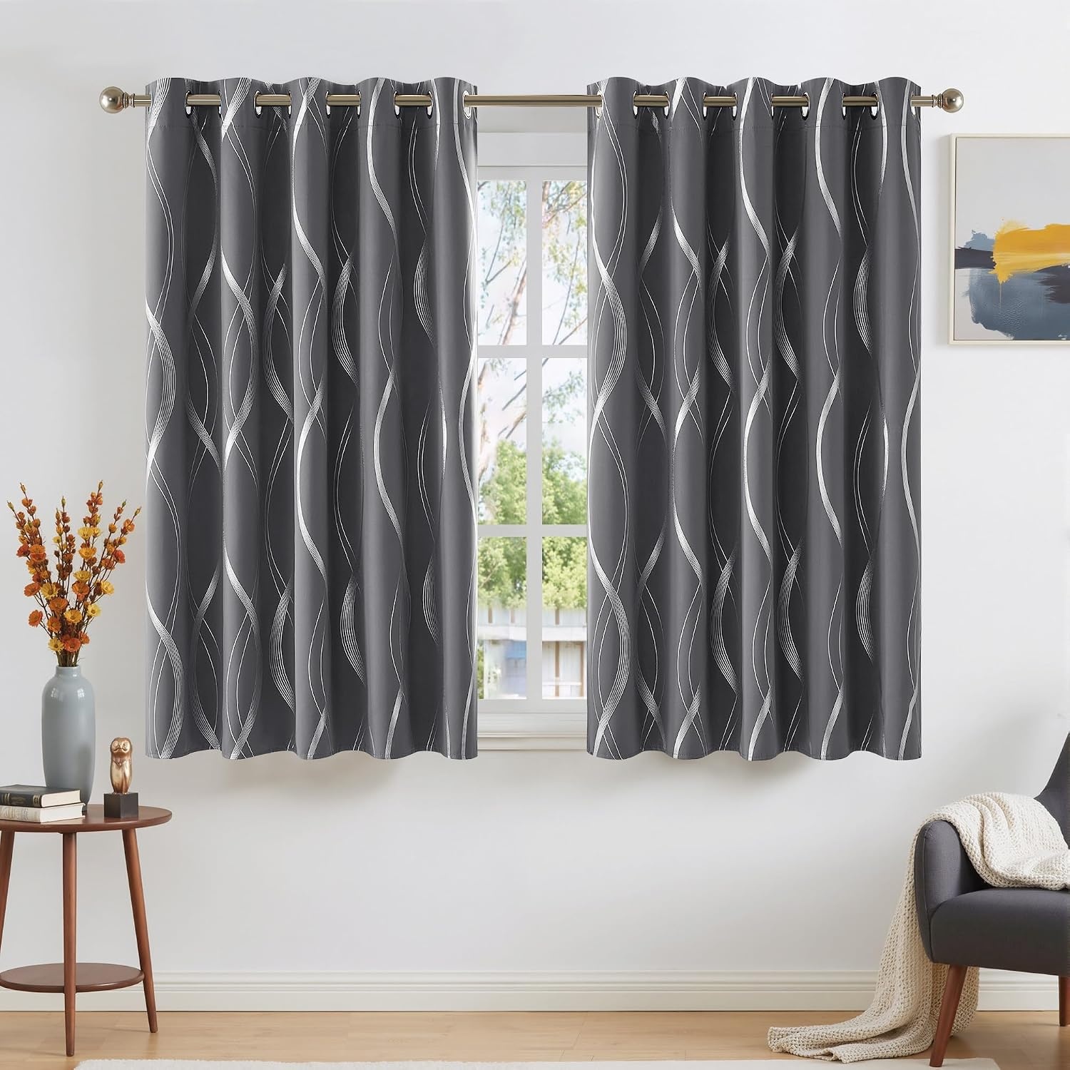 image:imageNICETOWN Grey Blackout Striped Pattern Curtains for Living Room 52 x 841 Grey