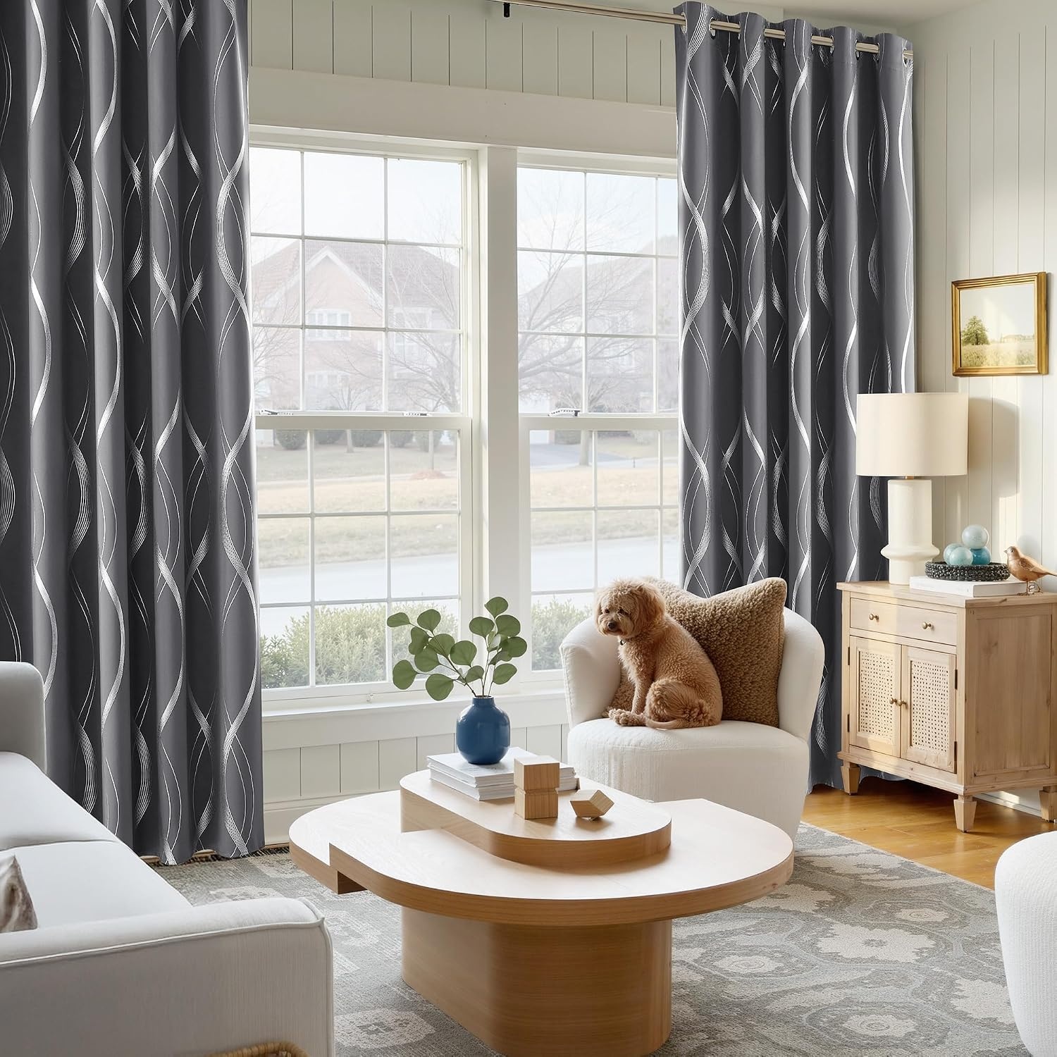 image:imageNICETOWN Grey Blackout Striped Pattern Curtains for Living Room 52 x 841 Grey