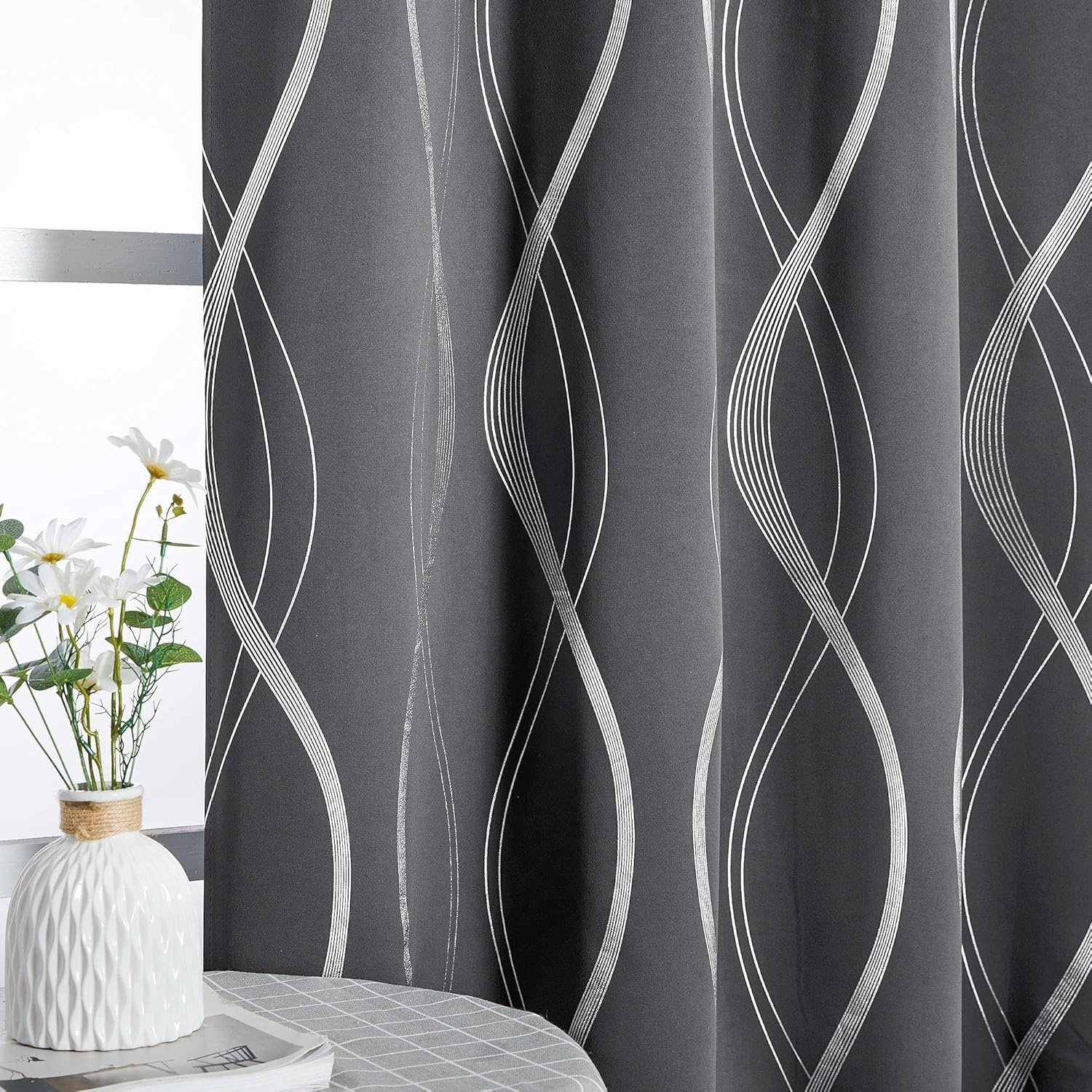 image:imageNICETOWN Grey Blackout Striped Pattern Curtains for Living Room 52 x 841 Grey