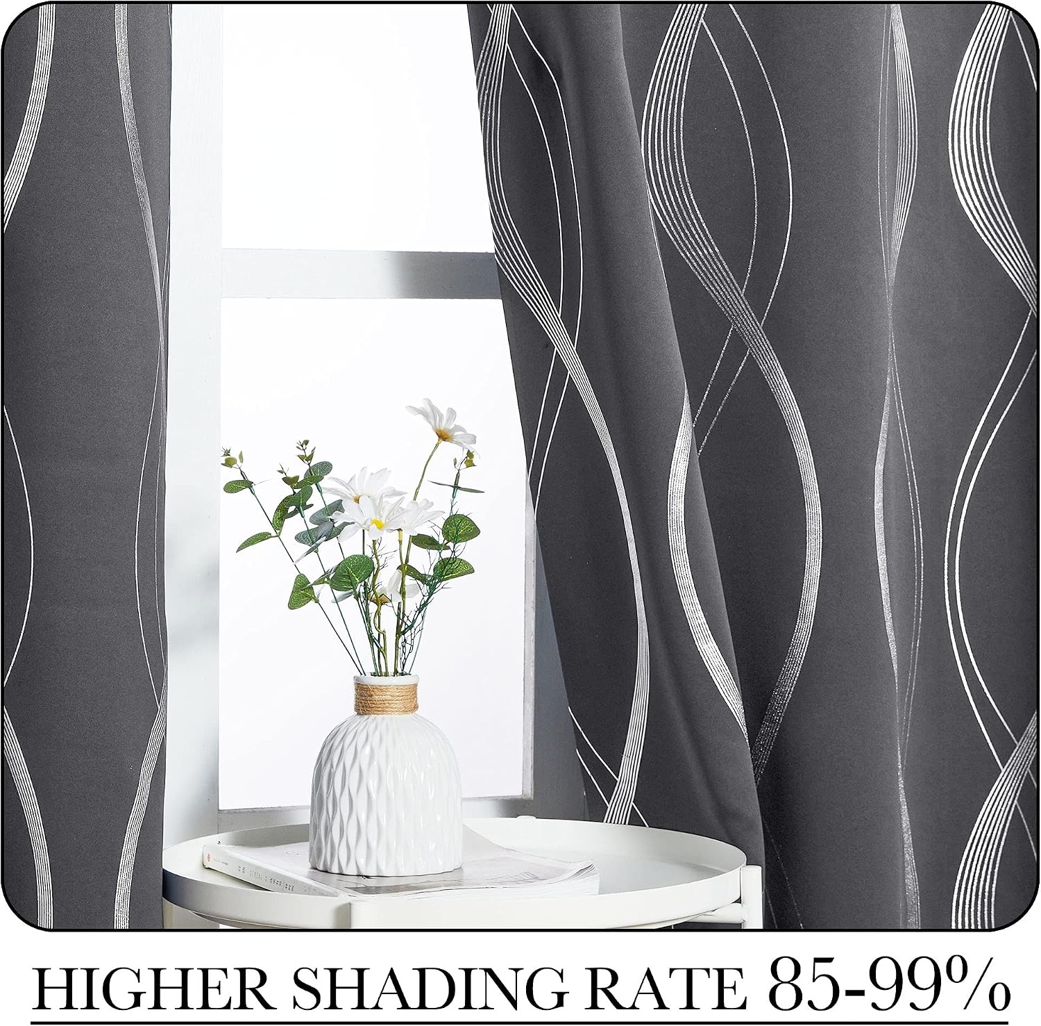 image:imageNICETOWN Grey Blackout Striped Pattern Curtains for Living Room 52 x 841 Grey