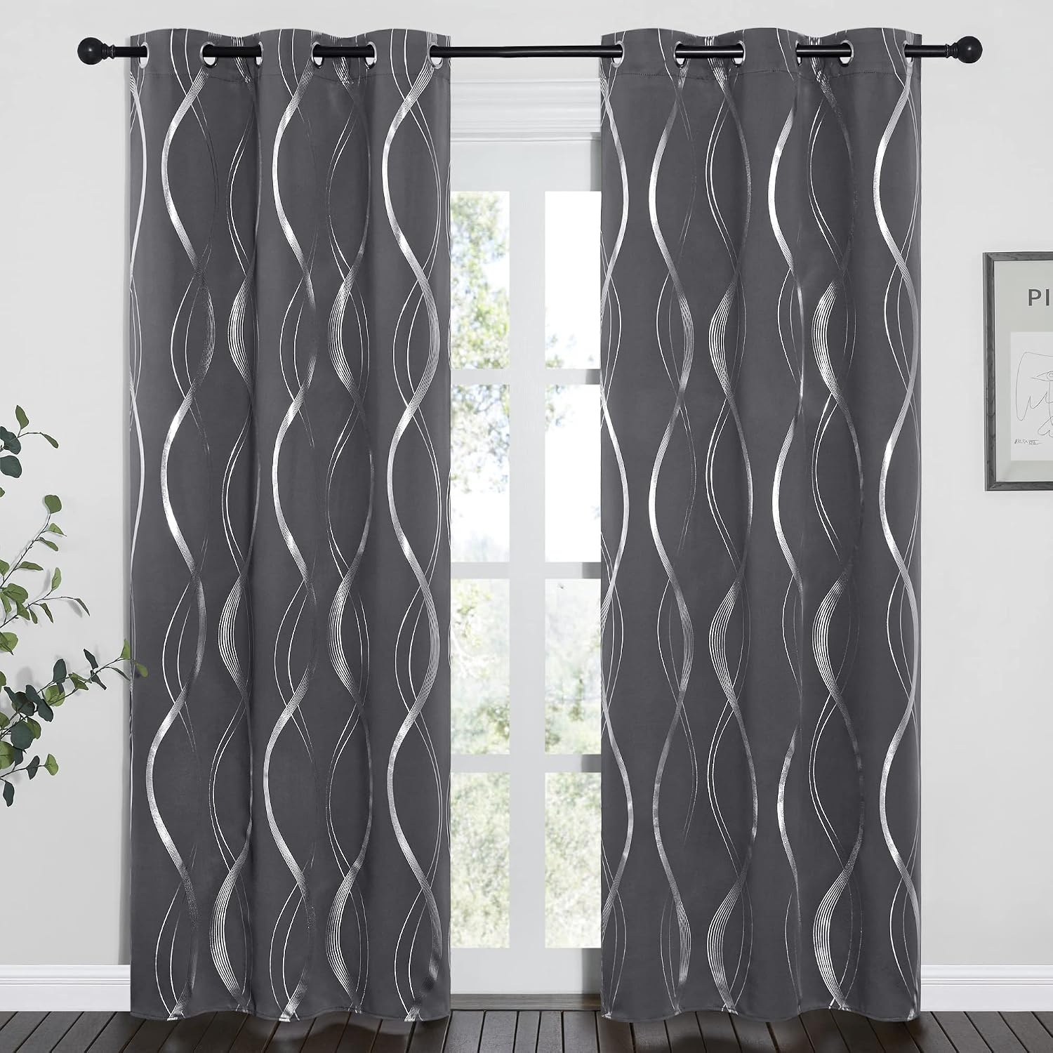 image:imageNICETOWN Grey Blackout Striped Pattern Curtains for Living Room 52 x 841 Grey