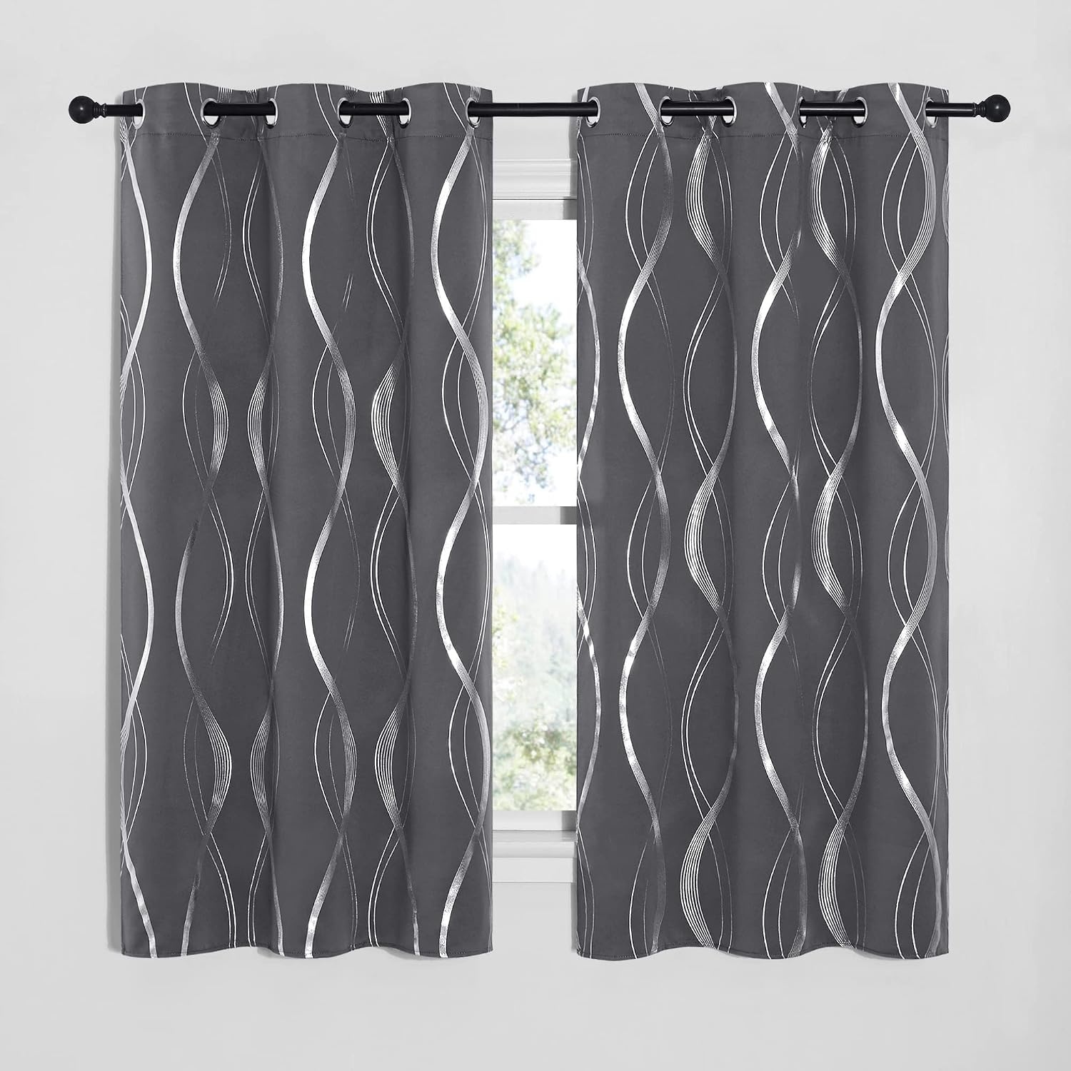 image:imageNICETOWN Grey Blackout Striped Pattern Curtains for Living Room 52 x 841 Grey