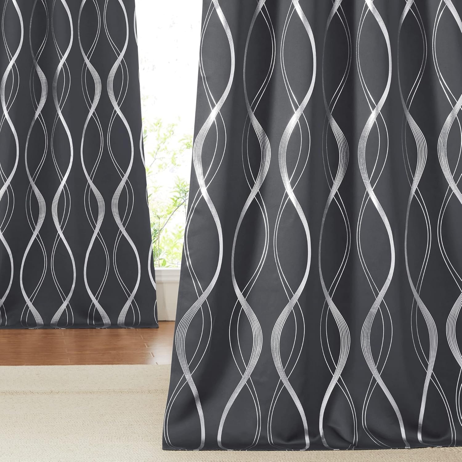 image:imageNICETOWN Grey Blackout Striped Pattern Curtains for Living Room 52 x 841 Grey