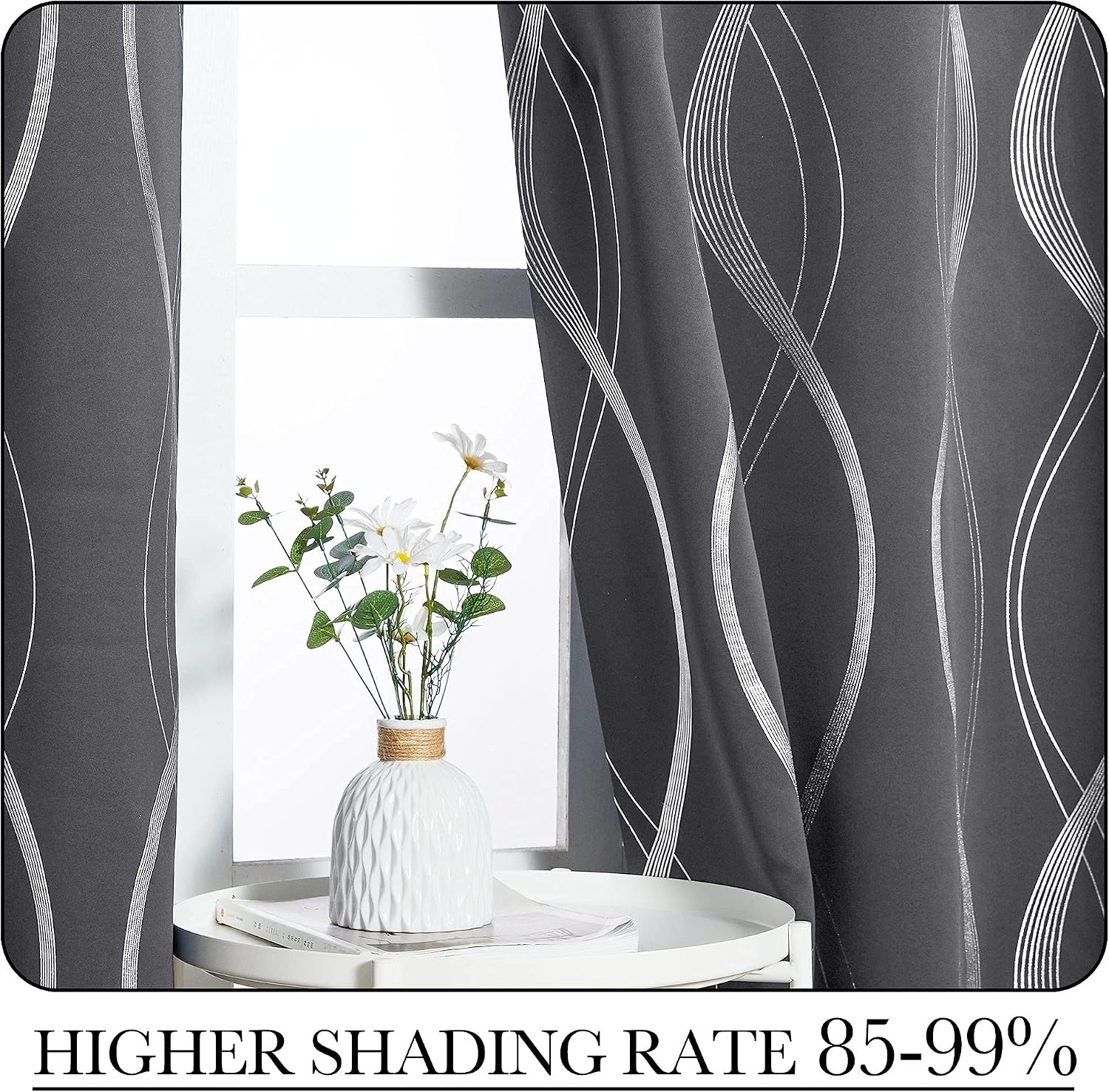 image:imageNICETOWN Grey Blackout Striped Pattern Curtains for Living Room 52 x 841 Grey