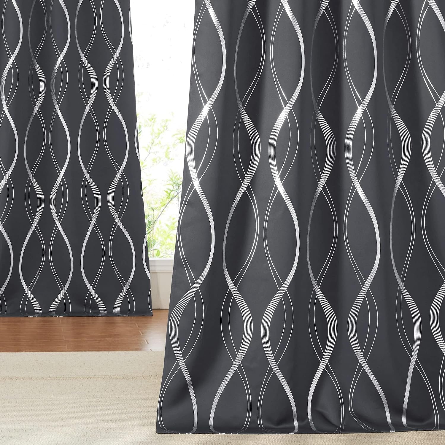 image:imageNICETOWN Grey Blackout Striped Pattern Curtains for Living Room 52 x 841 Grey