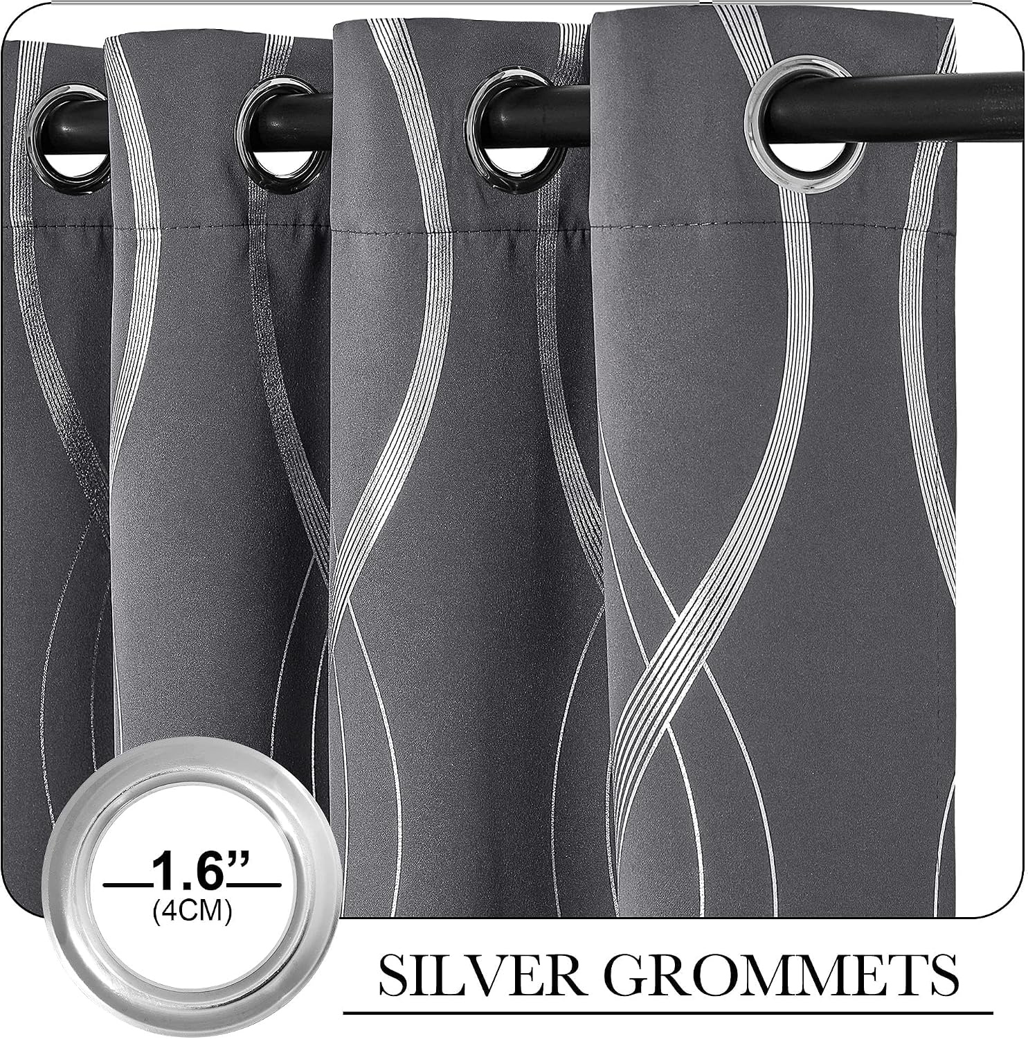 image:imageNICETOWN Grey Blackout Striped Pattern Curtains for Living Room 52 x 841 Grey