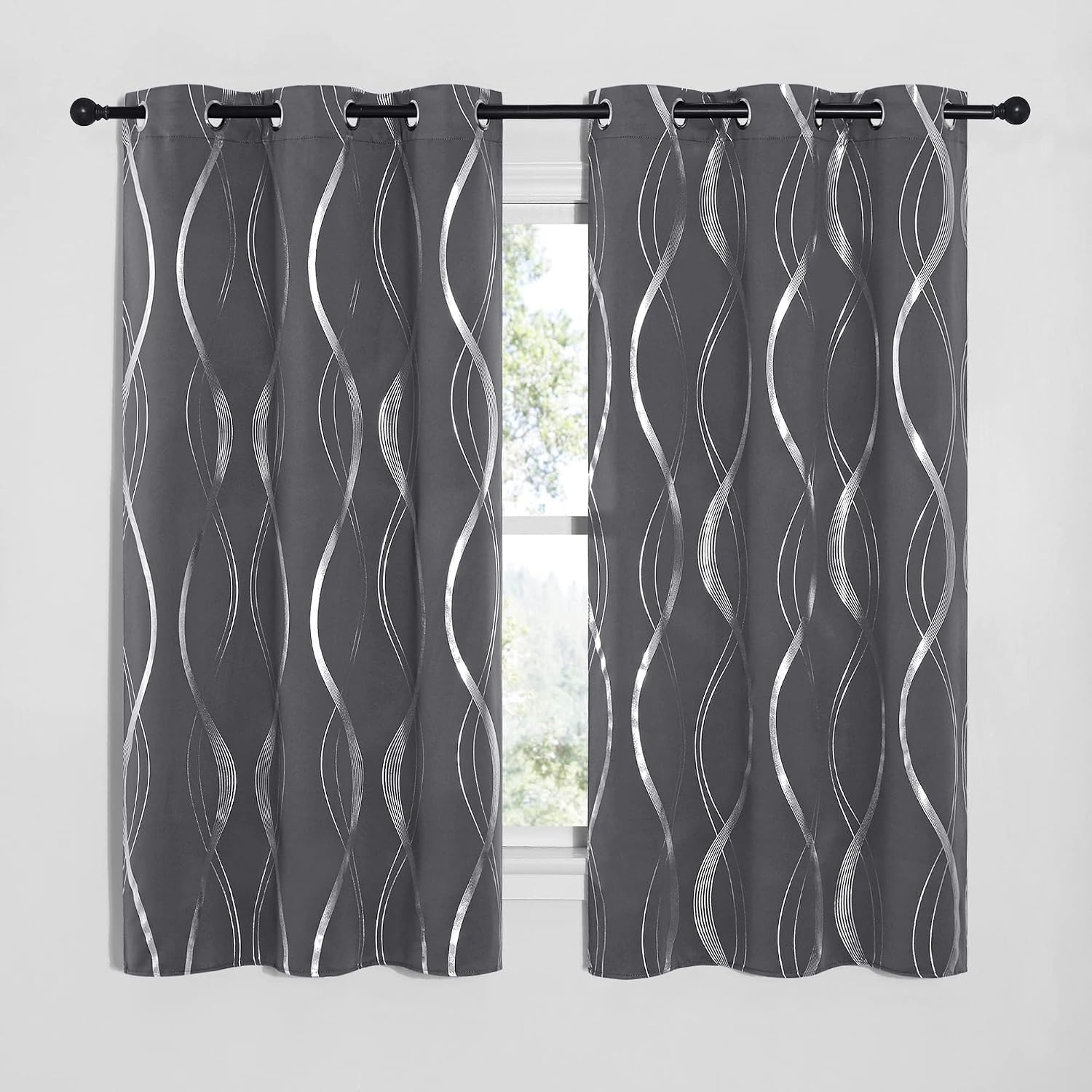 image:imageNICETOWN Grey Blackout Striped Pattern Curtains for Living Room 52 x 841 Grey