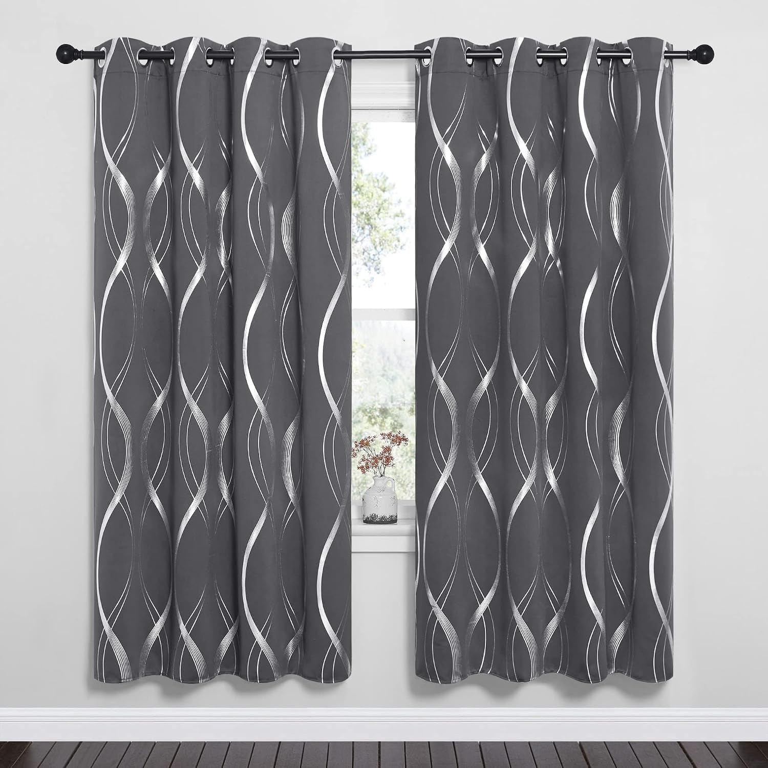 image:imageNICETOWN Grey Blackout Striped Pattern Curtains for Living Room 52 x 841 Grey