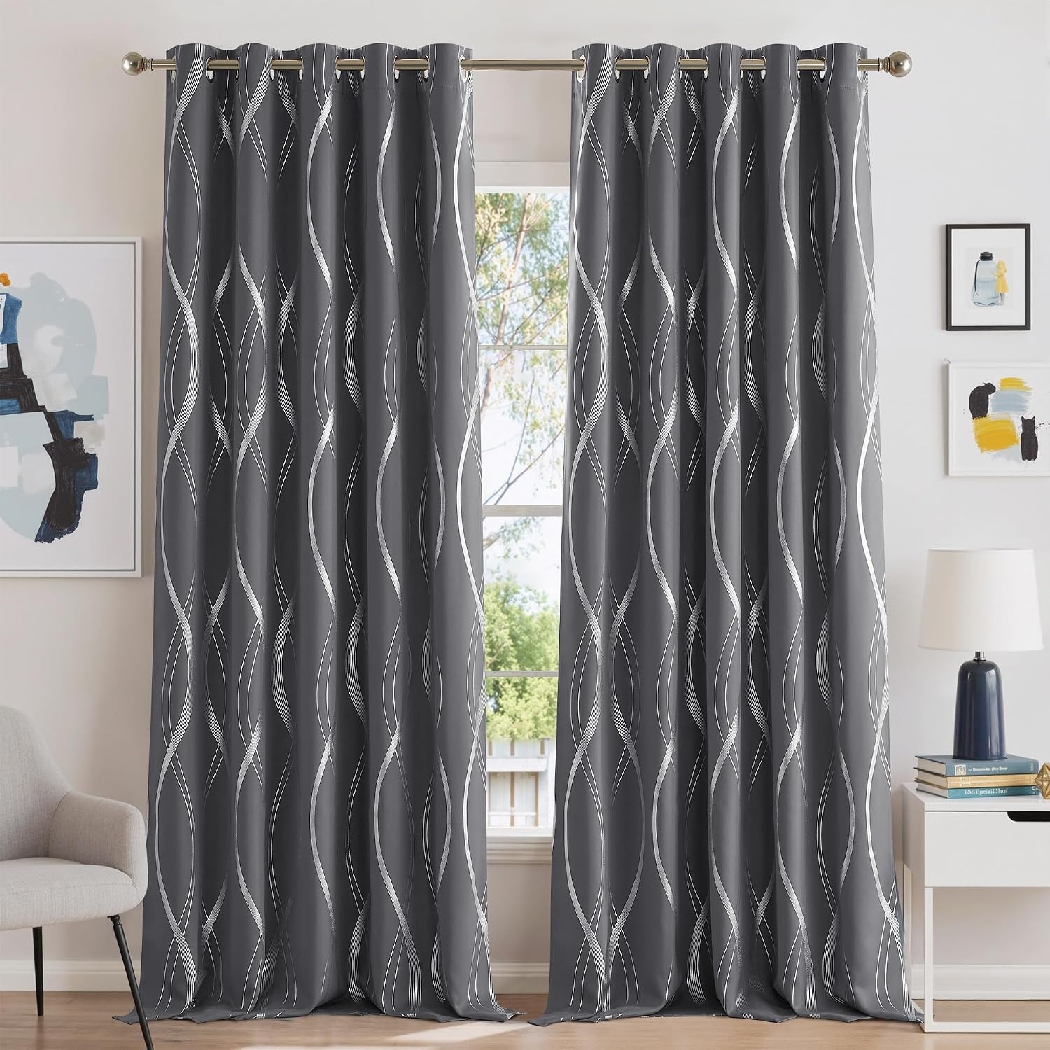 image:imageNICETOWN Grey Blackout Striped Pattern Curtains for Living Room 52 x 841 Grey