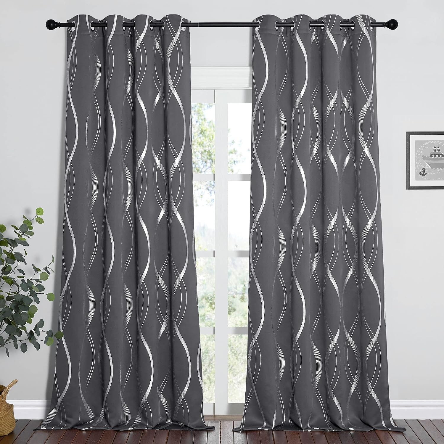 image:imageNICETOWN Grey Blackout Striped Pattern Curtains for Living Room 52 x 841 Grey