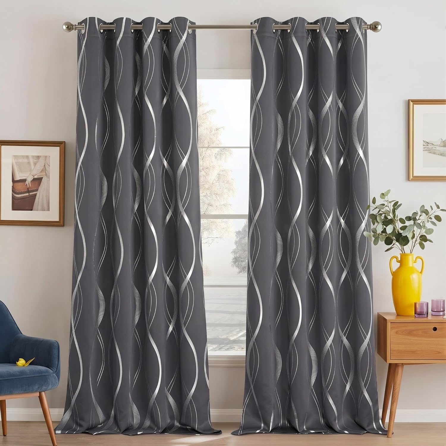 image:imageNICETOWN Grey Blackout Striped Pattern Curtains for Living Room 52 x 841 Grey