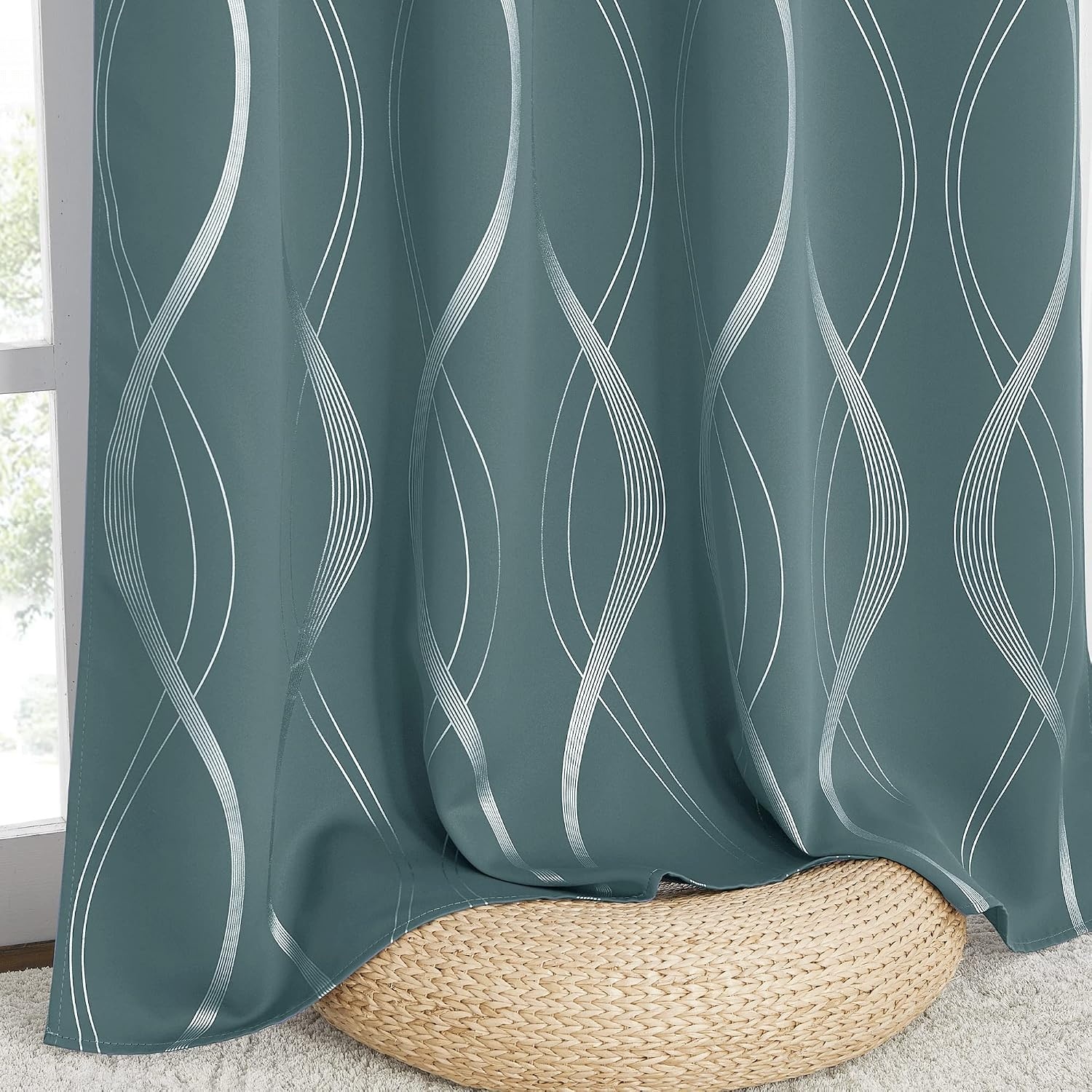 image:imageNICETOWN Grey Blackout Striped Pattern Curtains for Living Room 52 x 841 Greyish Blue
