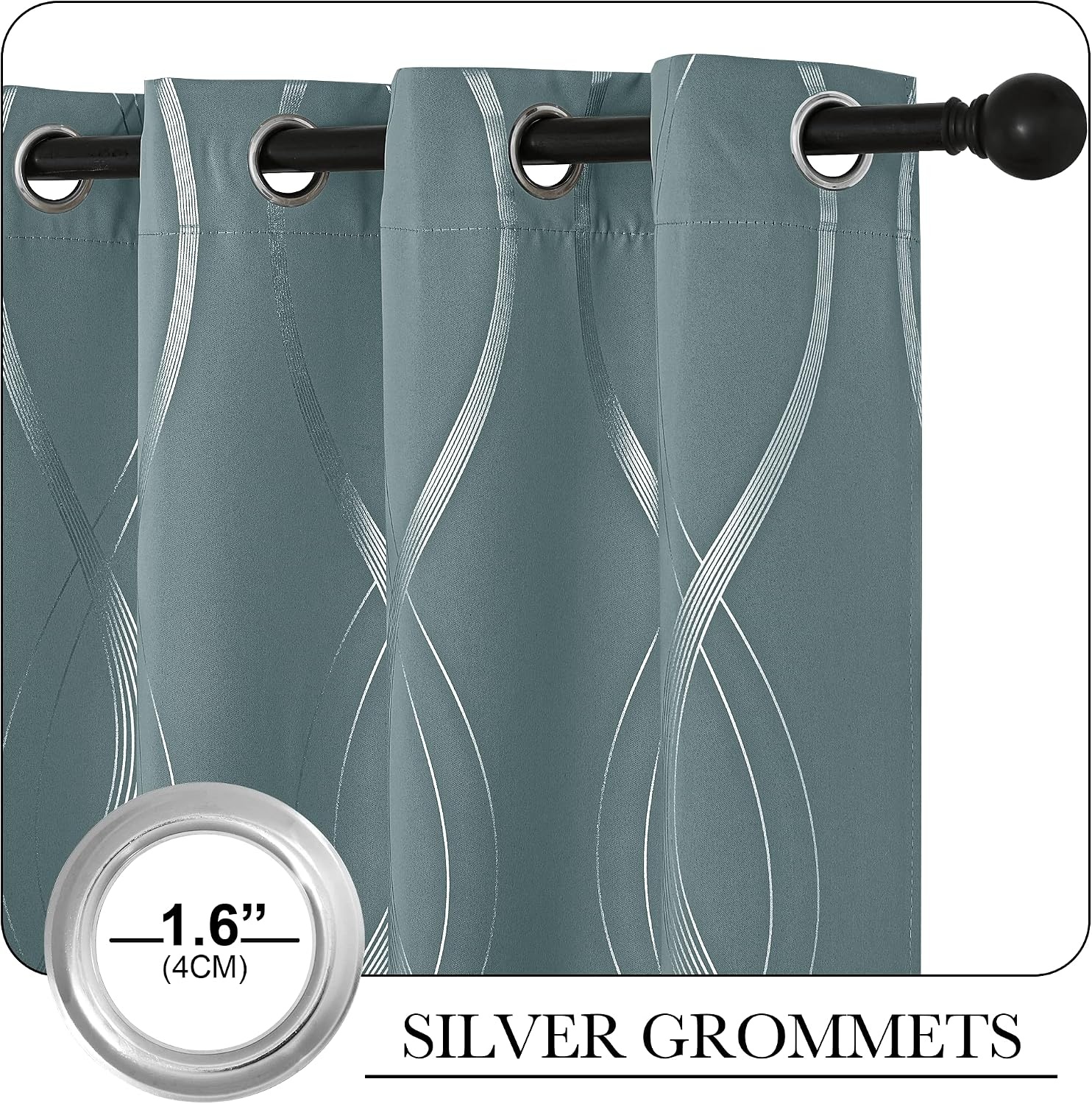 image:imageNICETOWN Grey Blackout Striped Pattern Curtains for Living Room 52 x 841 Greyish Blue