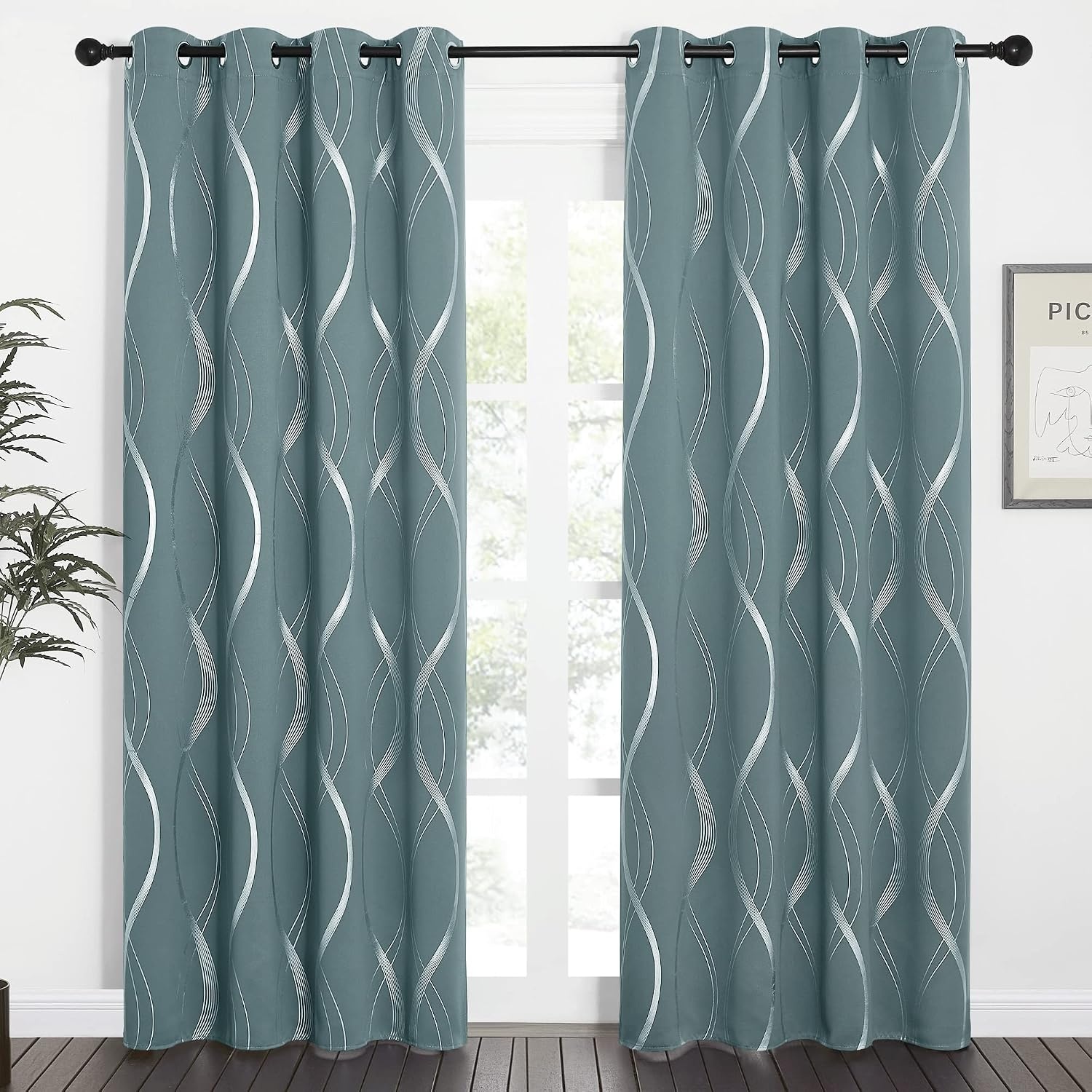 image:imageNICETOWN Grey Blackout Striped Pattern Curtains for Living Room 52 x 841 Greyish Blue