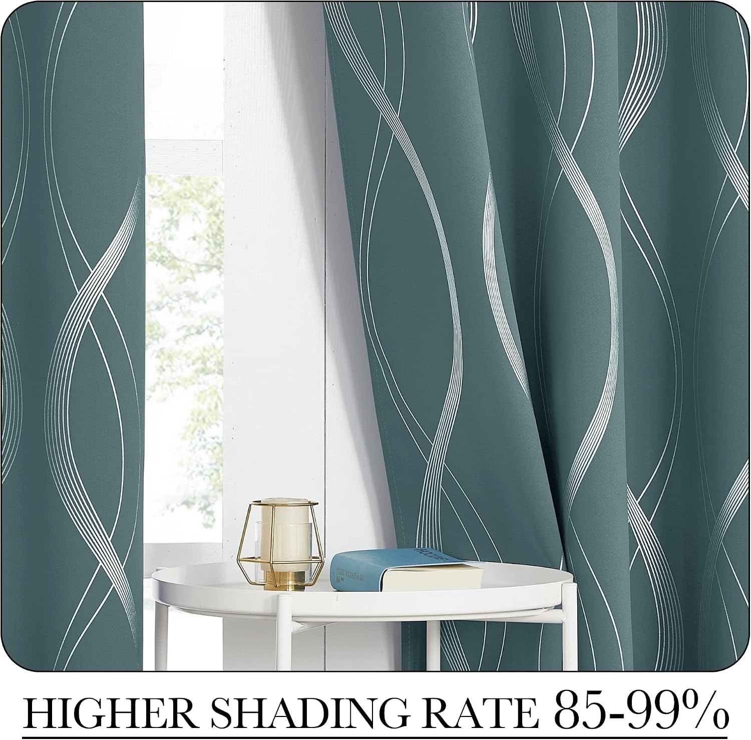 image:imageNICETOWN Grey Blackout Striped Pattern Curtains for Living Room 52 x 841 Greyish Blue