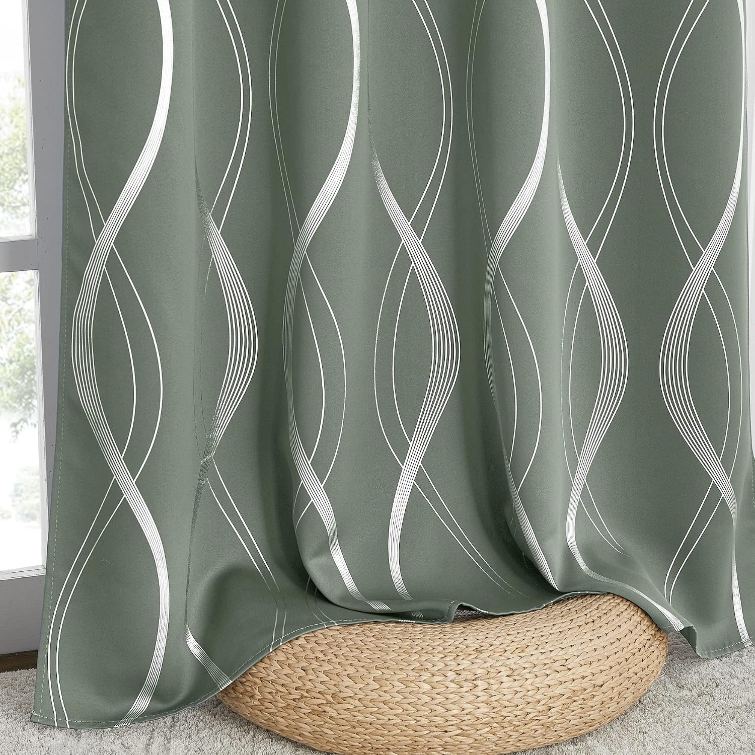 image:imageNICETOWN Grey Blackout Striped Pattern Curtains for Living Room 52 x 841 Greyish Green