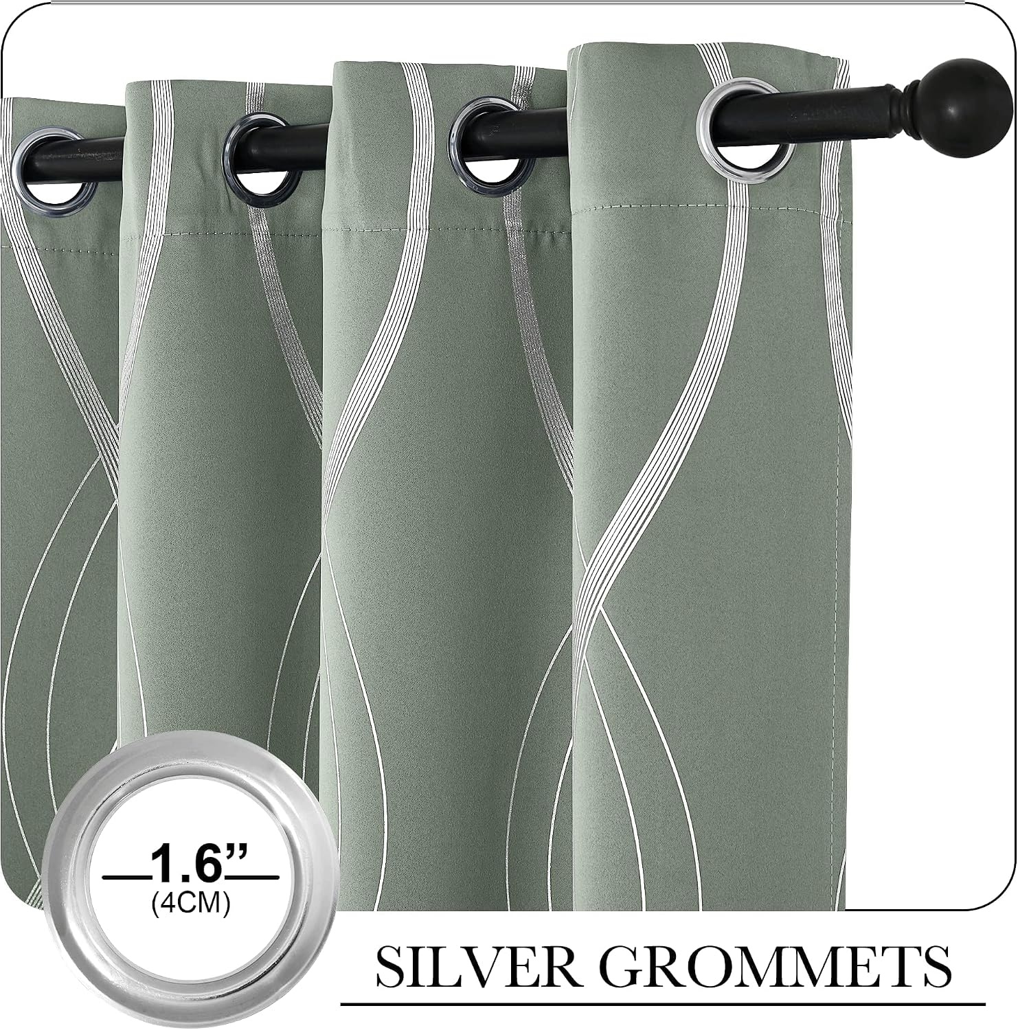 image:imageNICETOWN Grey Blackout Striped Pattern Curtains for Living Room 52 x 841 Greyish Green