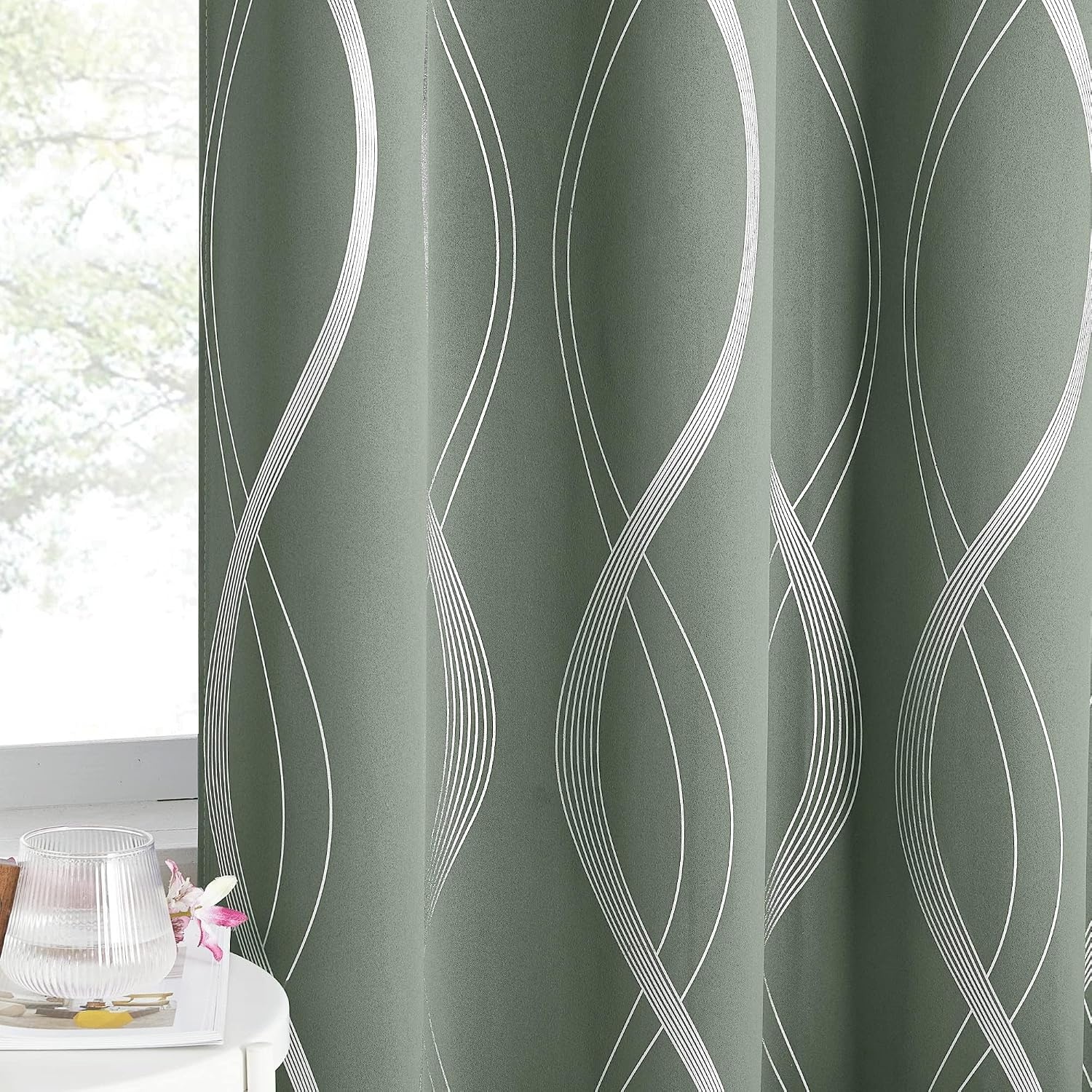 image:imageNICETOWN Grey Blackout Striped Pattern Curtains for Living Room 52 x 841 Greyish Green