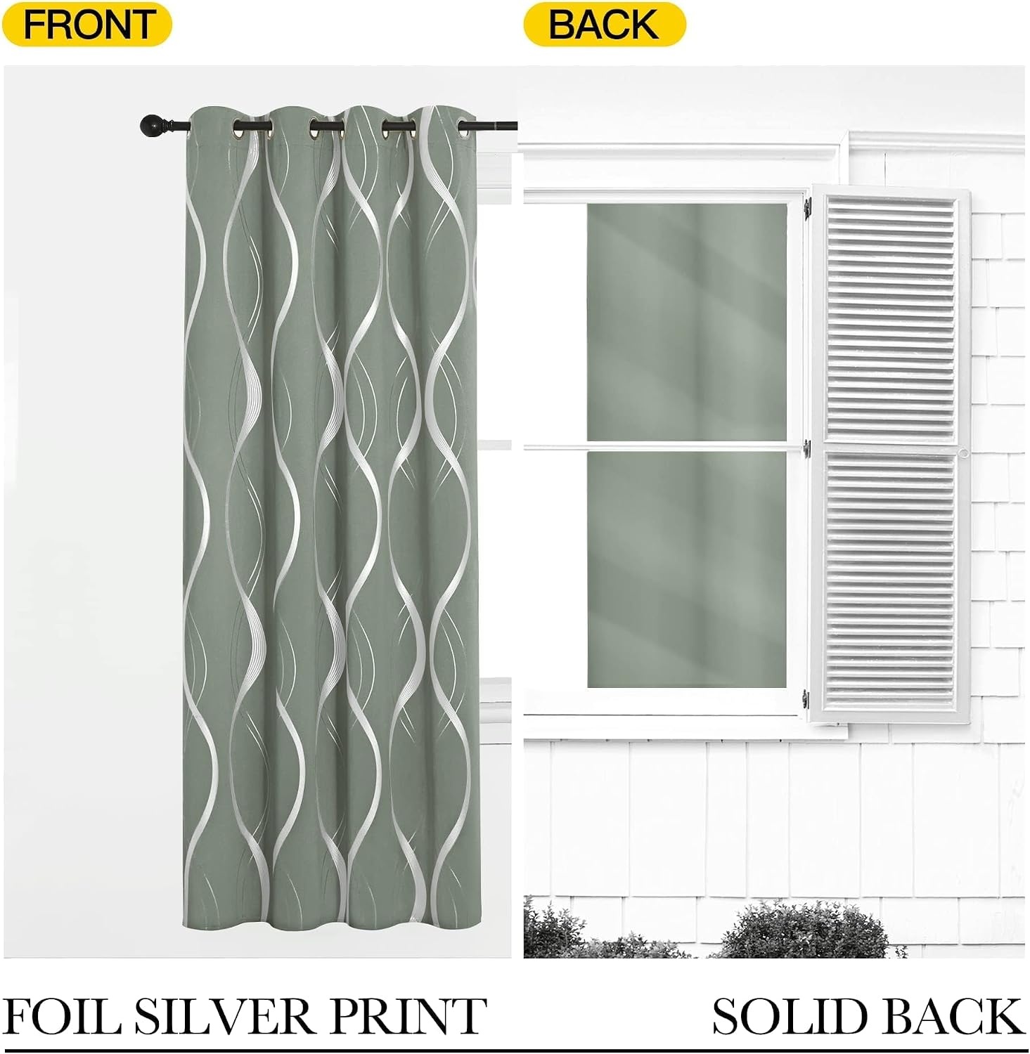 image:imageNICETOWN Grey Blackout Striped Pattern Curtains for Living Room 52 x 841 Greyish Green