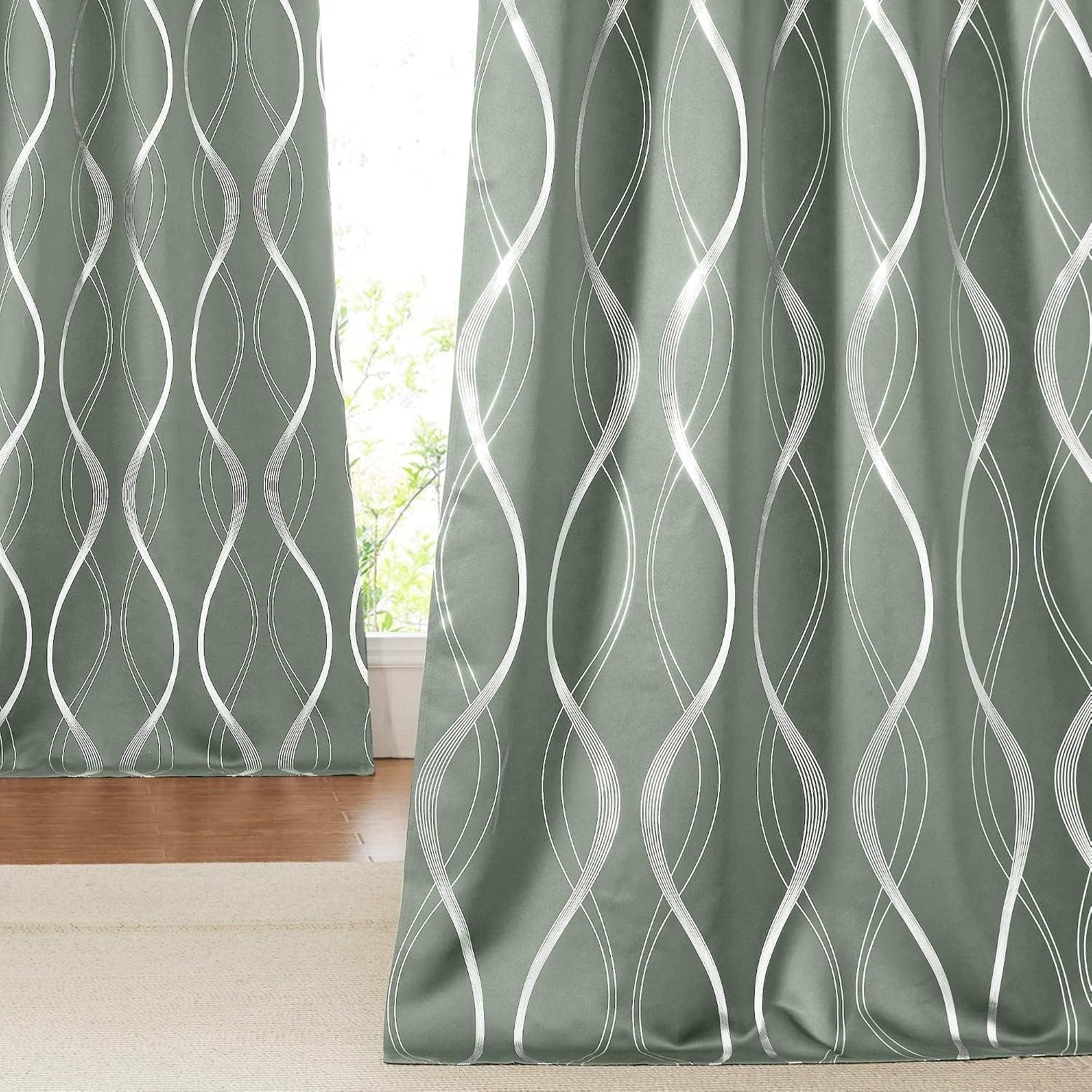 image:imageNICETOWN Grey Blackout Striped Pattern Curtains for Living Room 52 x 841 Greyish Green
