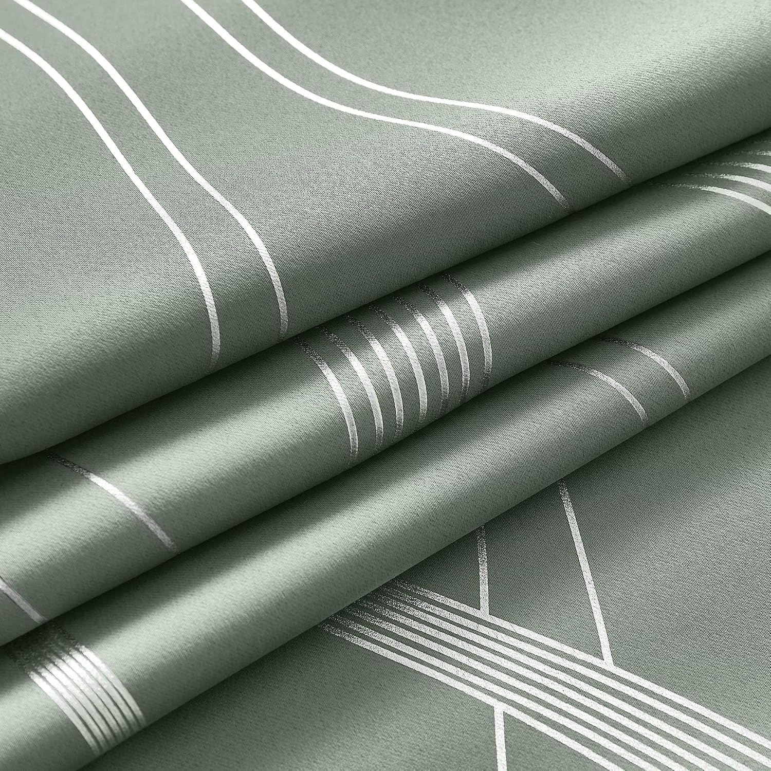 image:imageNICETOWN Grey Blackout Striped Pattern Curtains for Living Room 52 x 841 Greyish Green