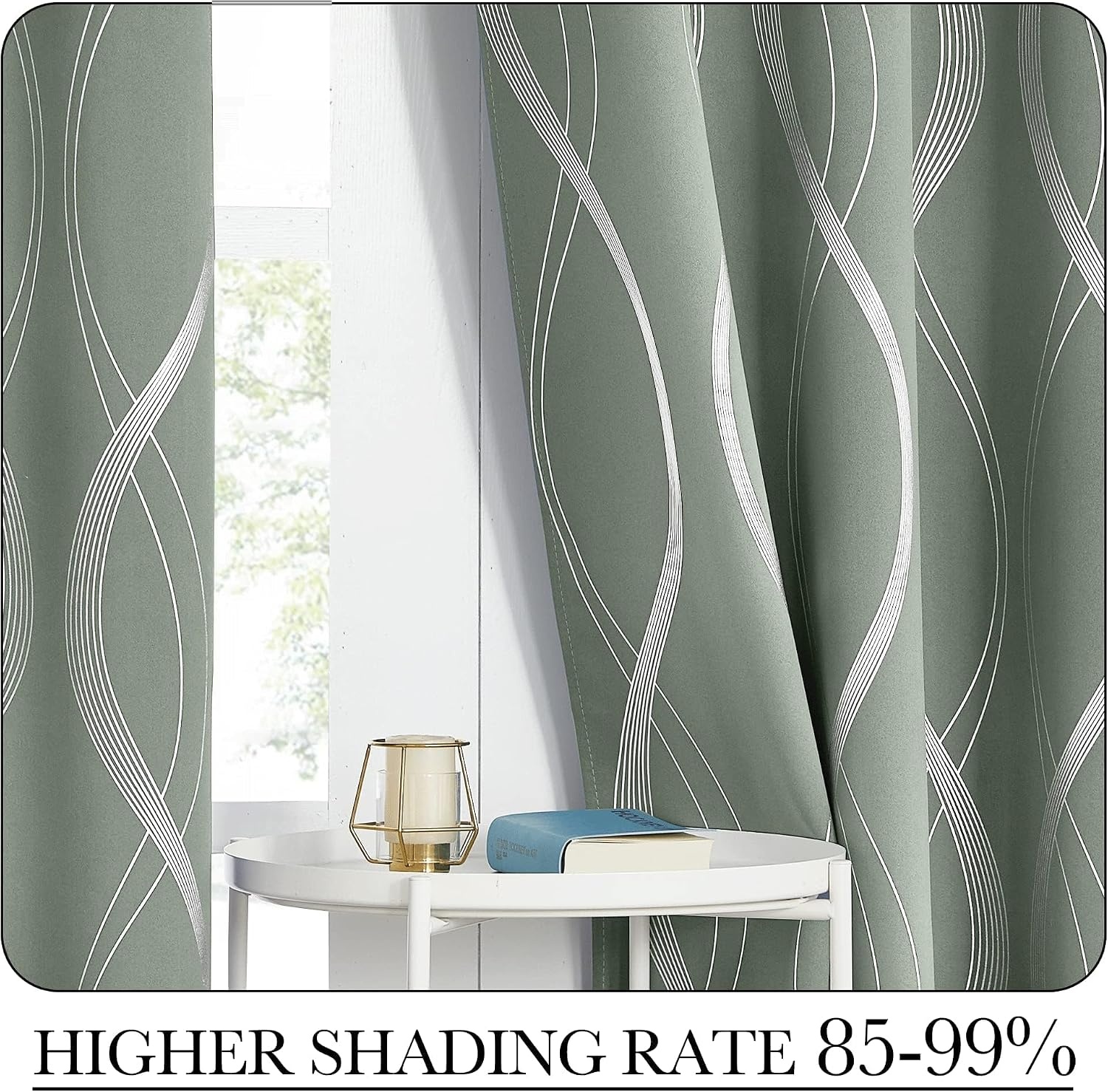 image:imageNICETOWN Grey Blackout Striped Pattern Curtains for Living Room 52 x 841 Greyish Green
