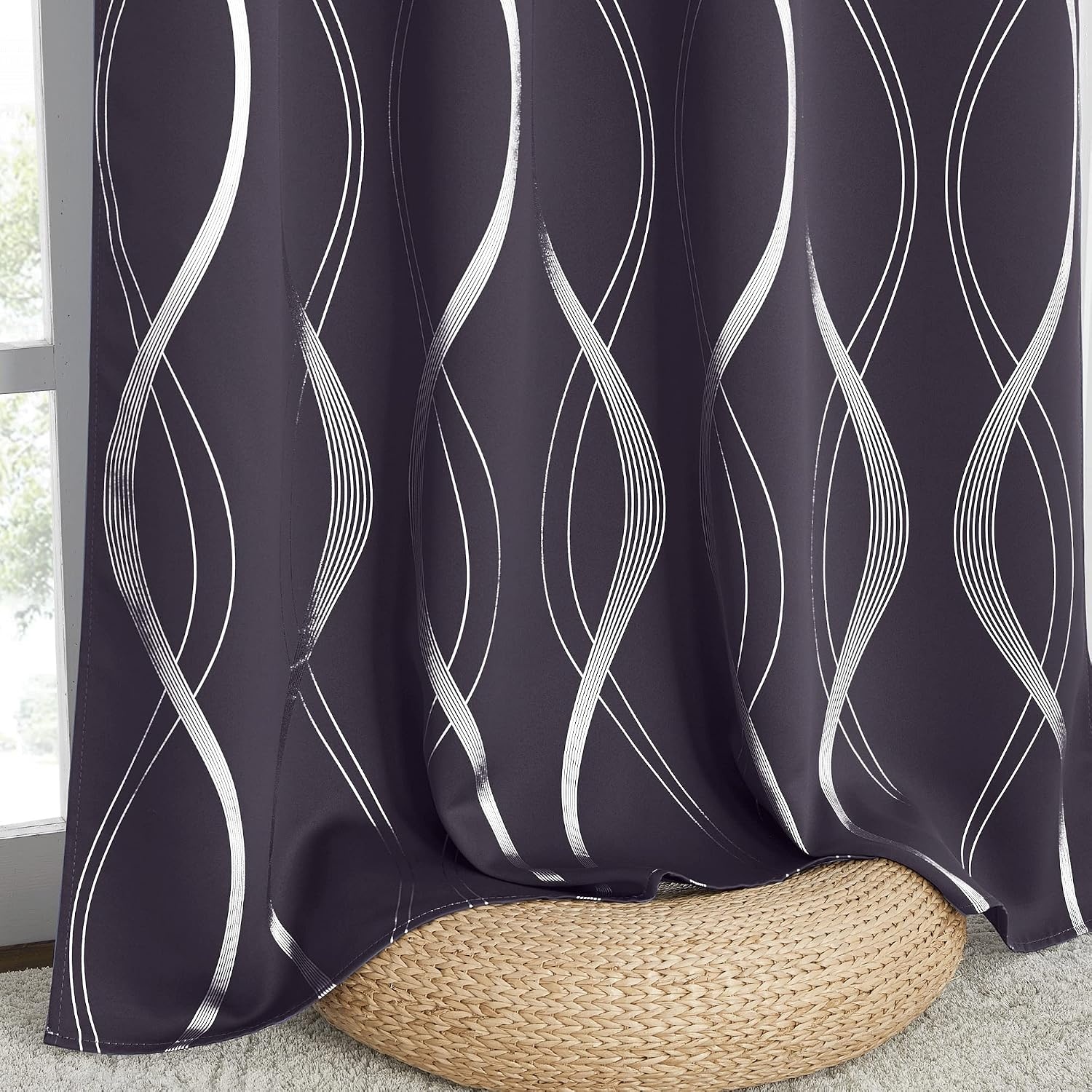 image:imageNICETOWN Grey Blackout Striped Pattern Curtains for Living Room 52 x 841 Greyish Purple