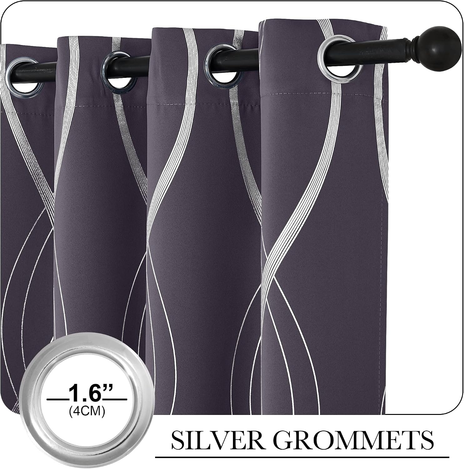 image:imageNICETOWN Grey Blackout Striped Pattern Curtains for Living Room 52 x 841 Greyish Purple
