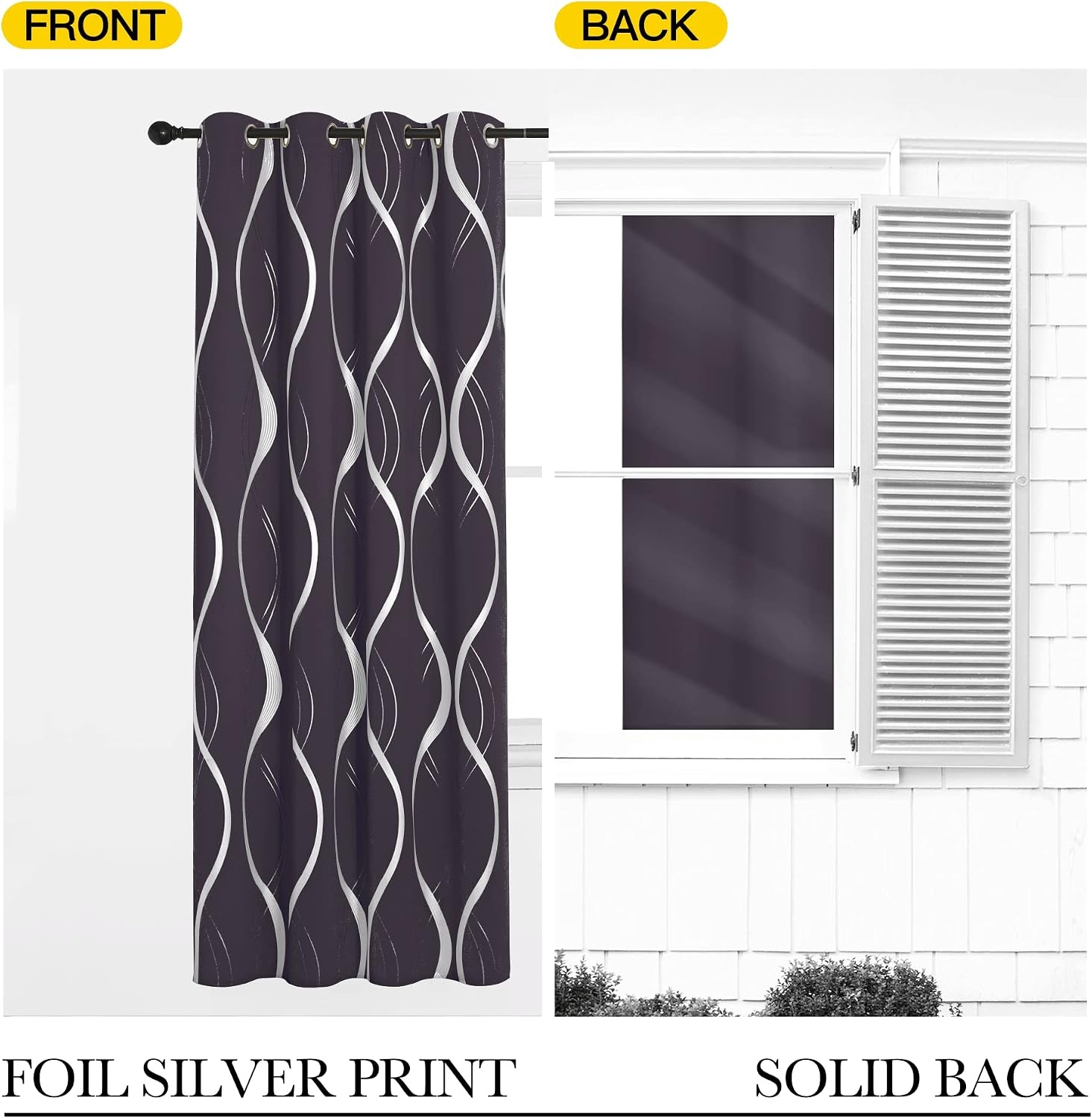 image:imageNICETOWN Grey Blackout Striped Pattern Curtains for Living Room 52 x 841 Greyish Purple