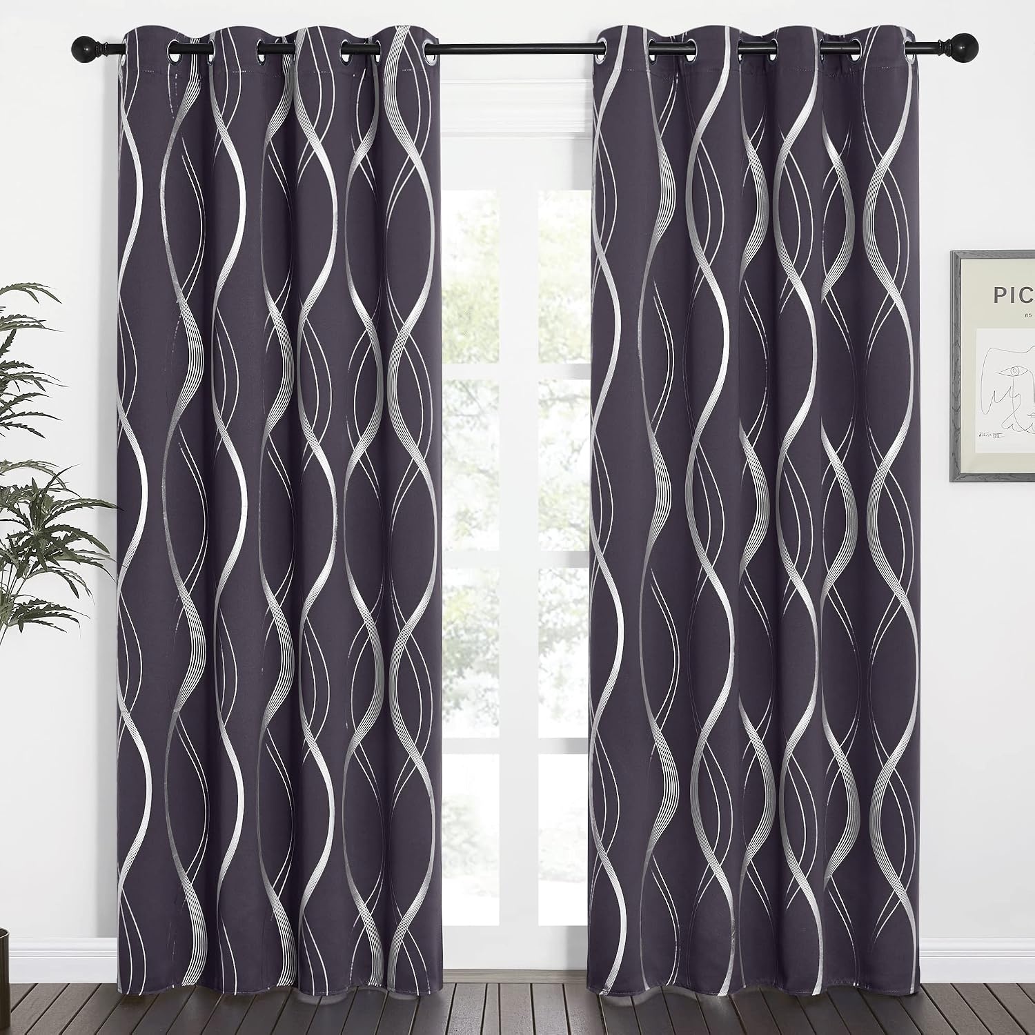 image:imageNICETOWN Grey Blackout Striped Pattern Curtains for Living Room 52 x 841 Greyish Purple
