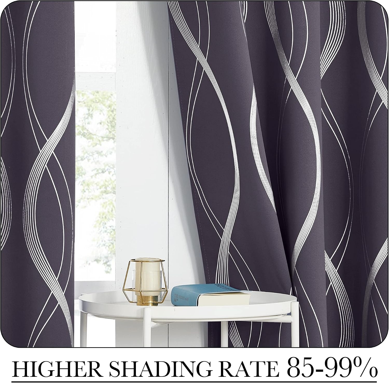 image:imageNICETOWN Grey Blackout Striped Pattern Curtains for Living Room 52 x 841 Greyish Purple