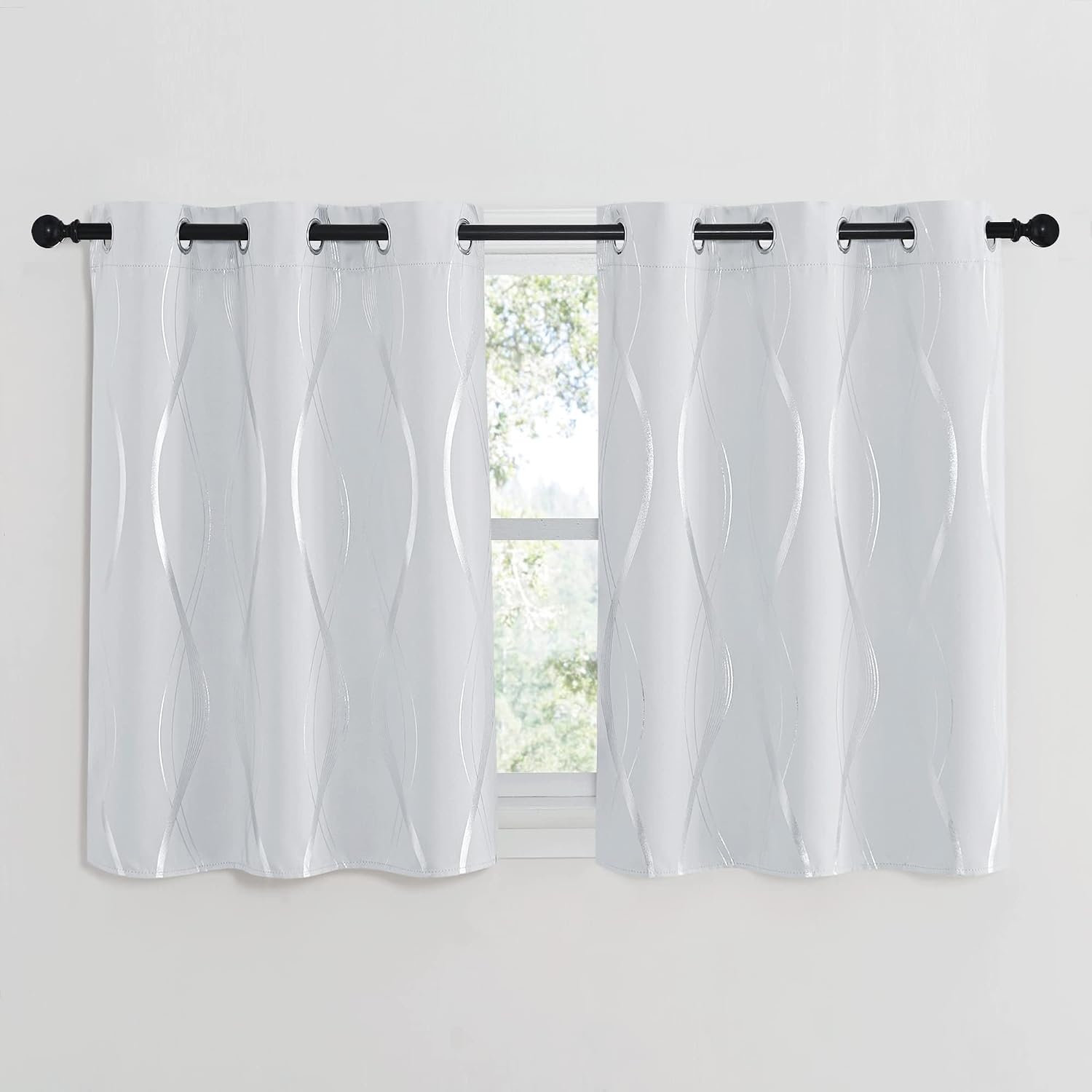 image:imageNICETOWN Grey Blackout Striped Pattern Curtains for Living Room 52 x 841 Greyish White
