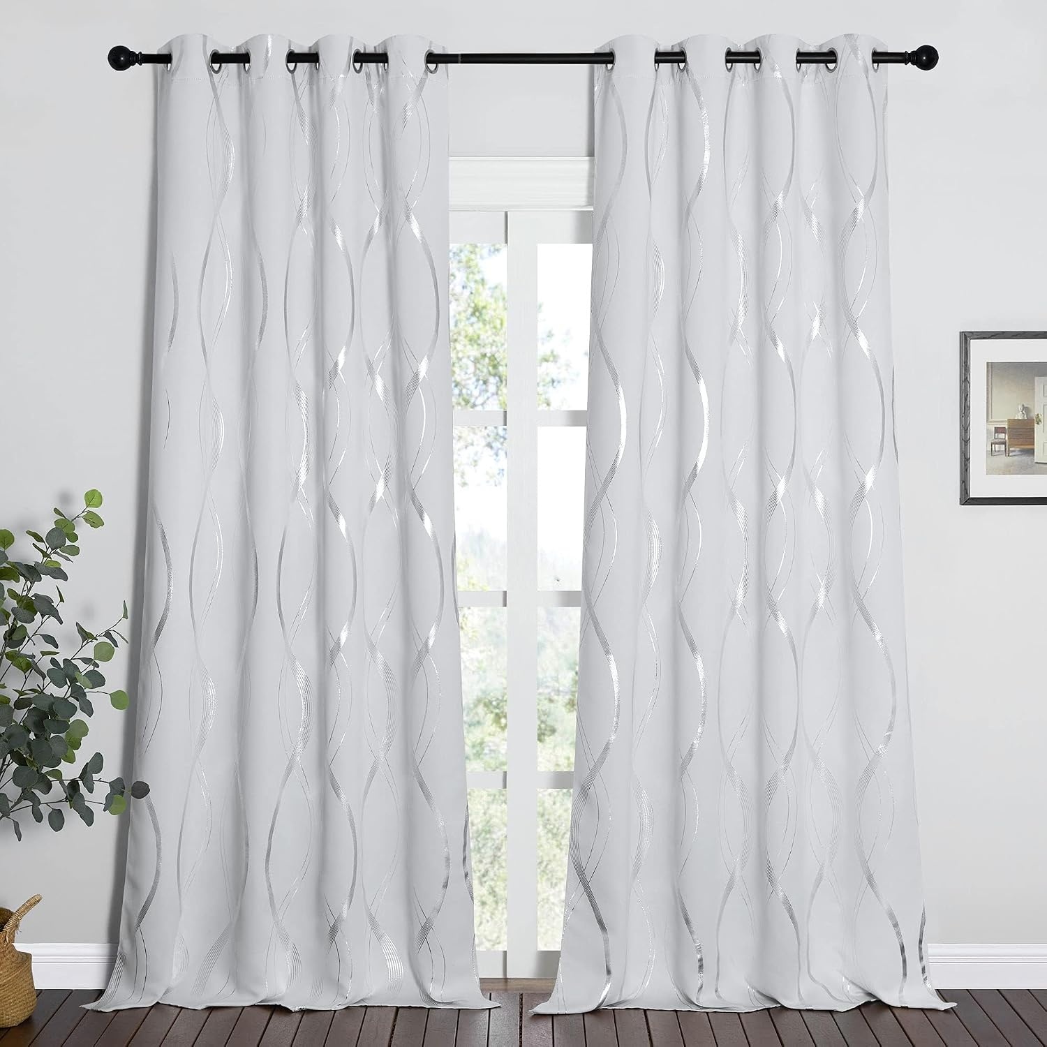 image:imageNICETOWN Grey Blackout Striped Pattern Curtains for Living Room 52 x 841 Greyish White
