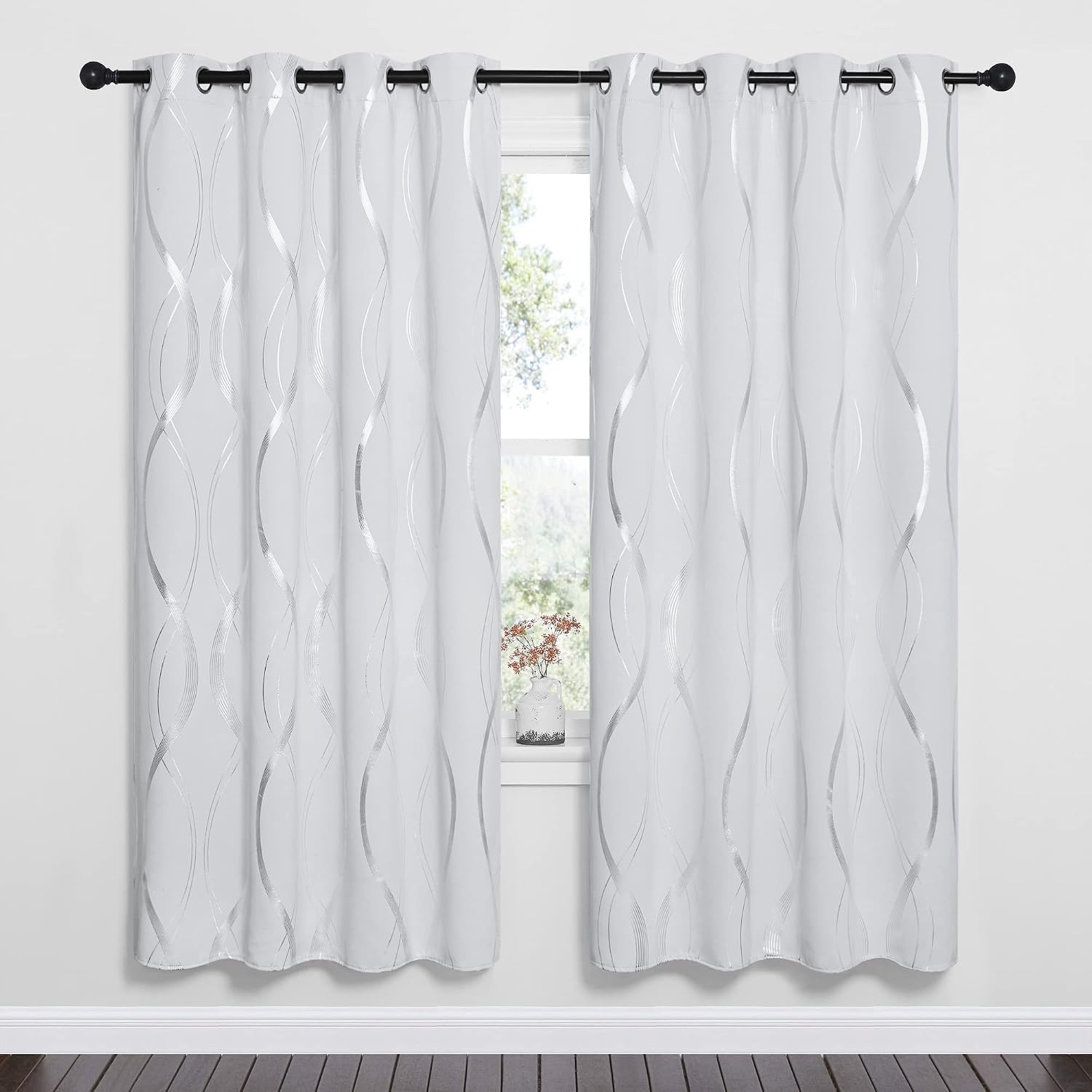 image:imageNICETOWN Grey Blackout Striped Pattern Curtains for Living Room 52 x 841 Greyish White