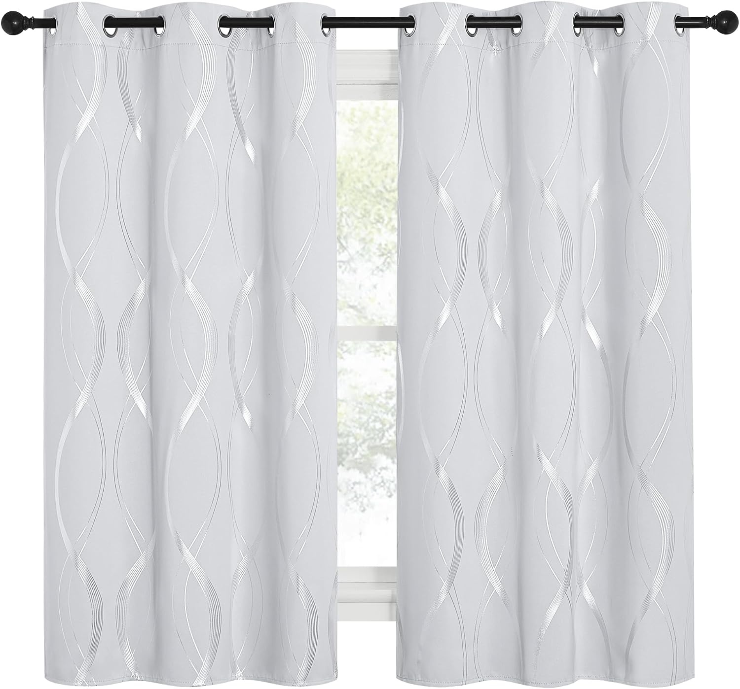 image:imageNICETOWN Grey Blackout Striped Pattern Curtains for Living Room 52 x 841 Greyish White