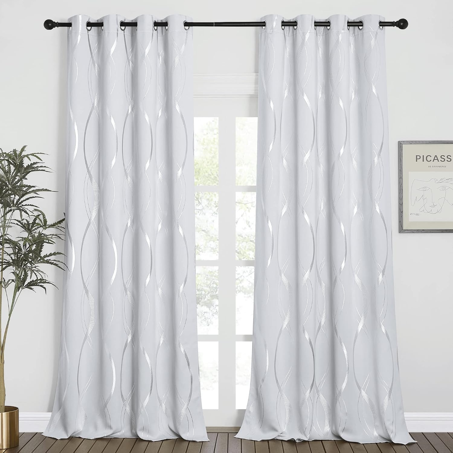 image:imageNICETOWN Grey Blackout Striped Pattern Curtains for Living Room 52 x 841 Greyish White