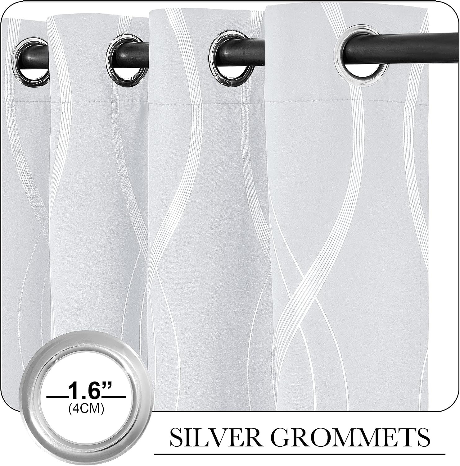 image:imageNICETOWN Grey Blackout Striped Pattern Curtains for Living Room 52 x 841 Greyish White