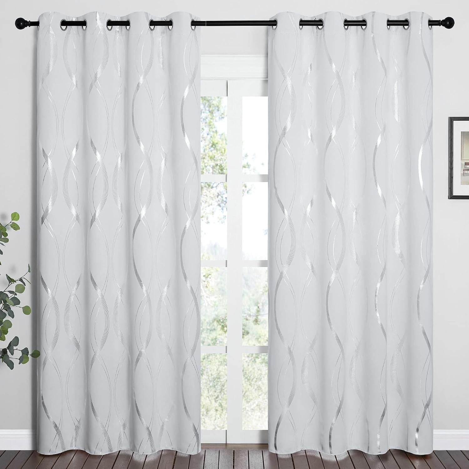 image:imageNICETOWN Grey Blackout Striped Pattern Curtains for Living Room 52 x 841 Greyish White